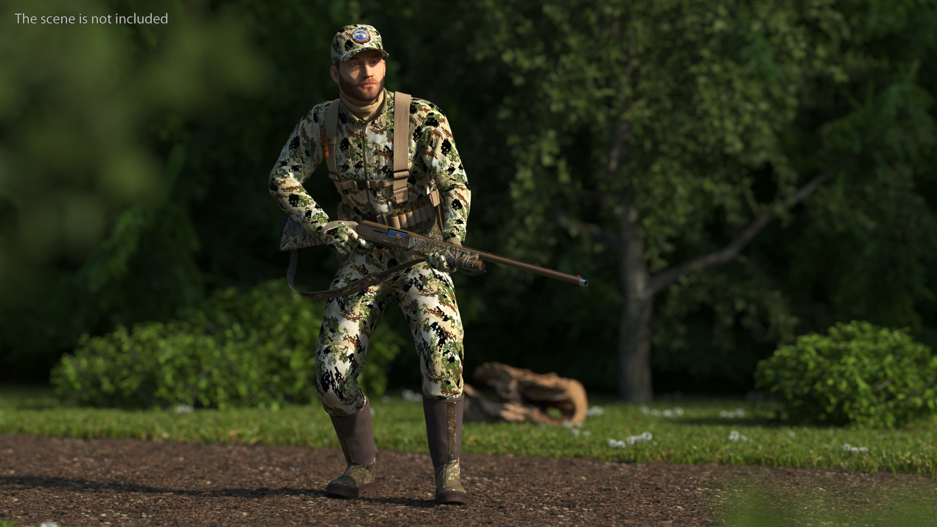 Modern Hunter in Forest Camo Fur Rigged 3D model