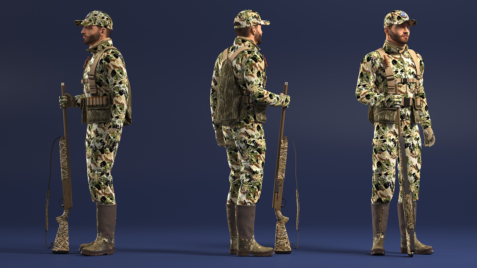 Modern Hunter in Forest Camo Fur Rigged 3D model