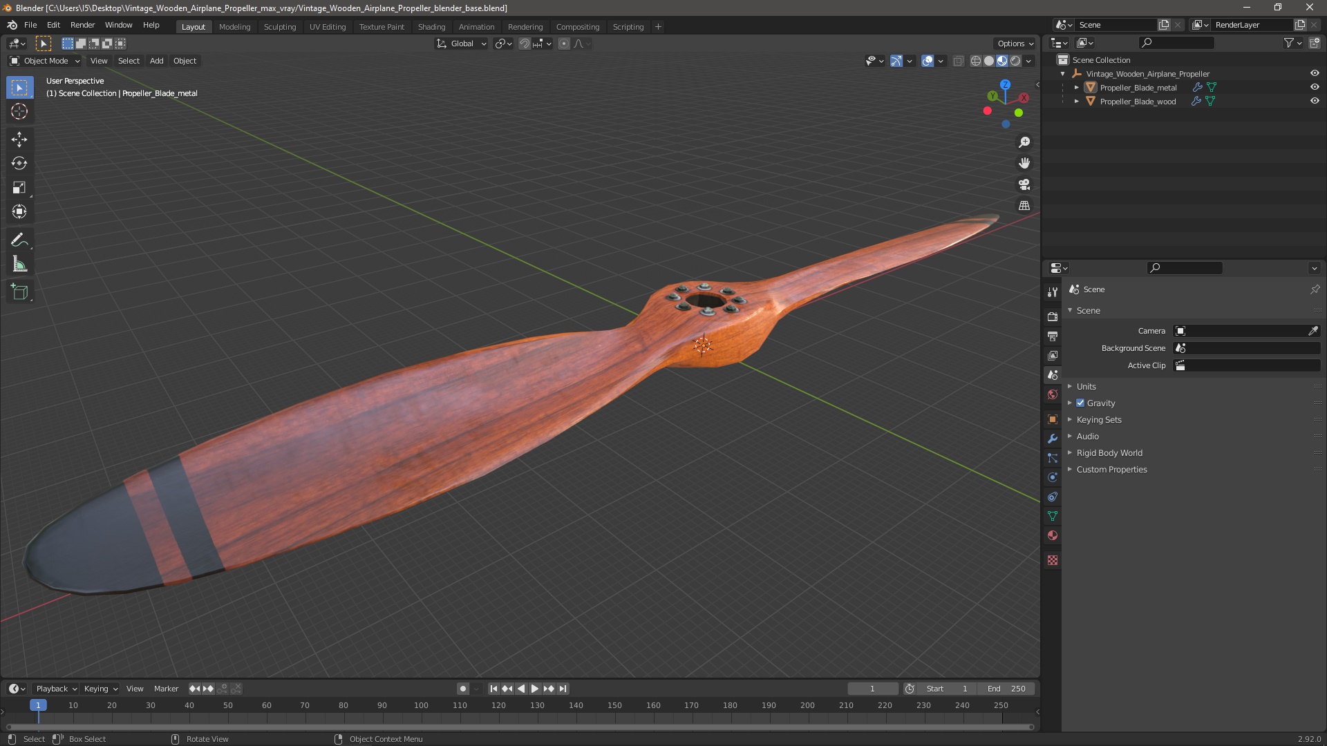 3D Vintage Wooden Airplane Propeller model