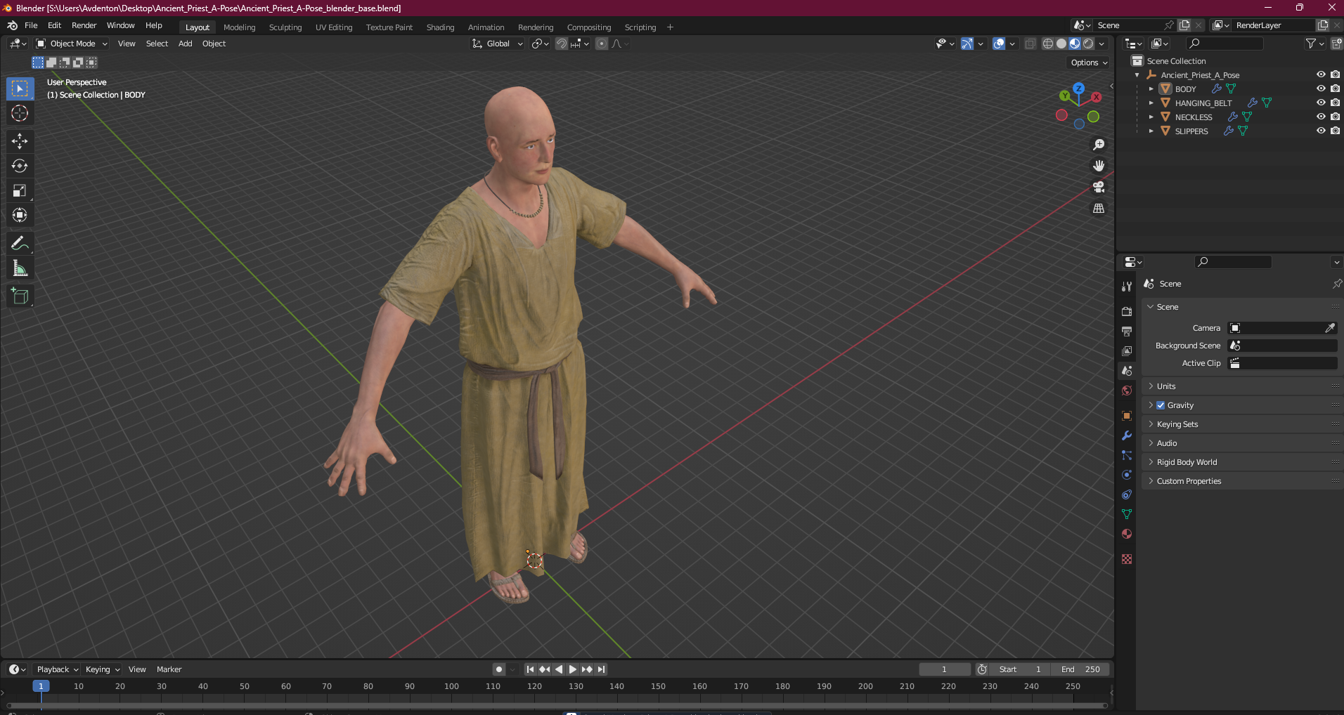 3D Ancient Priest A-Pose