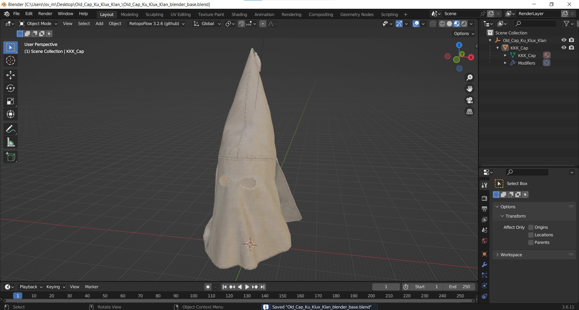 3D model Old Cap Ku Klux Klan