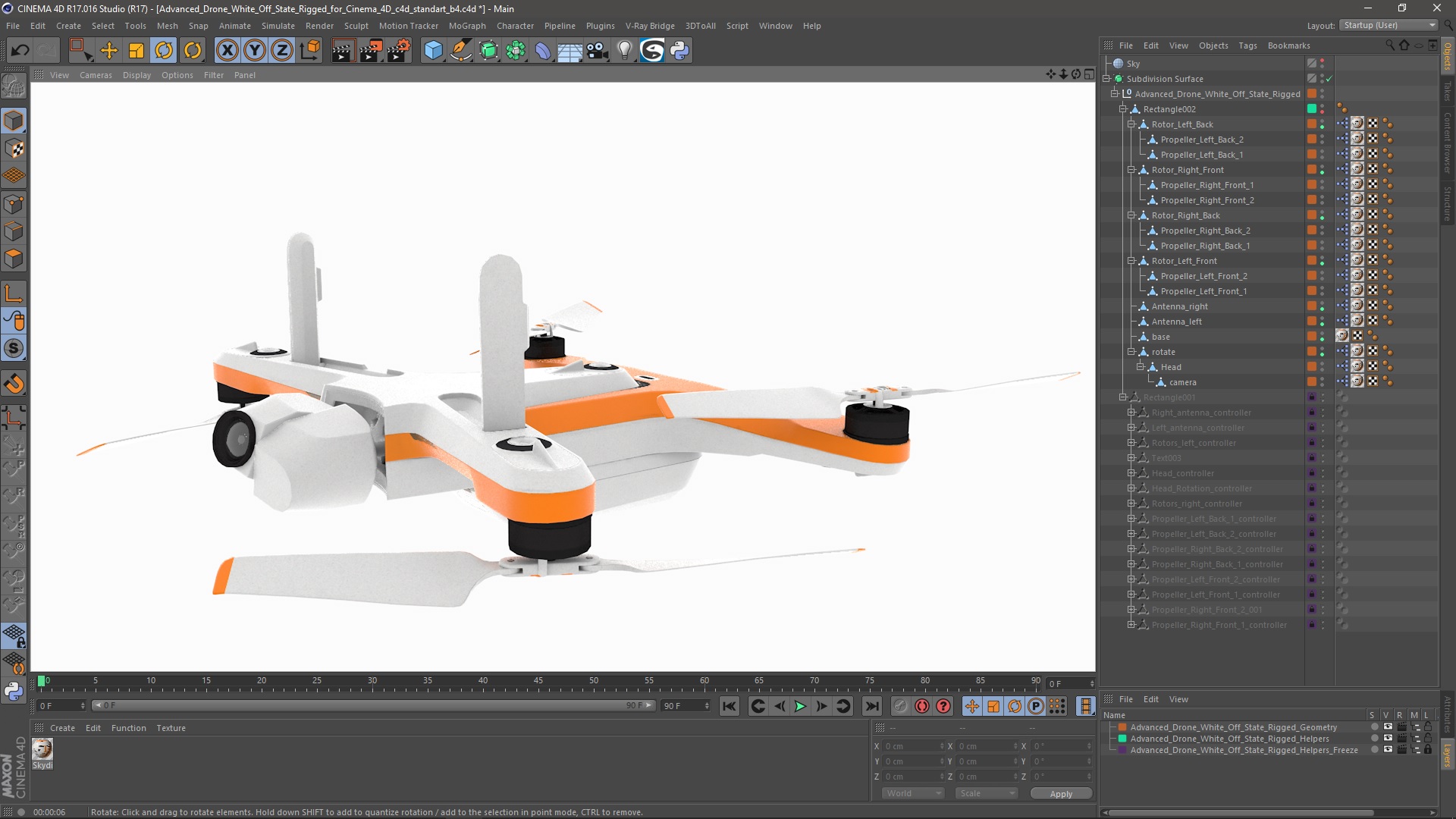 3D Advanced Drone White Off State Rigged for Cinema 4D