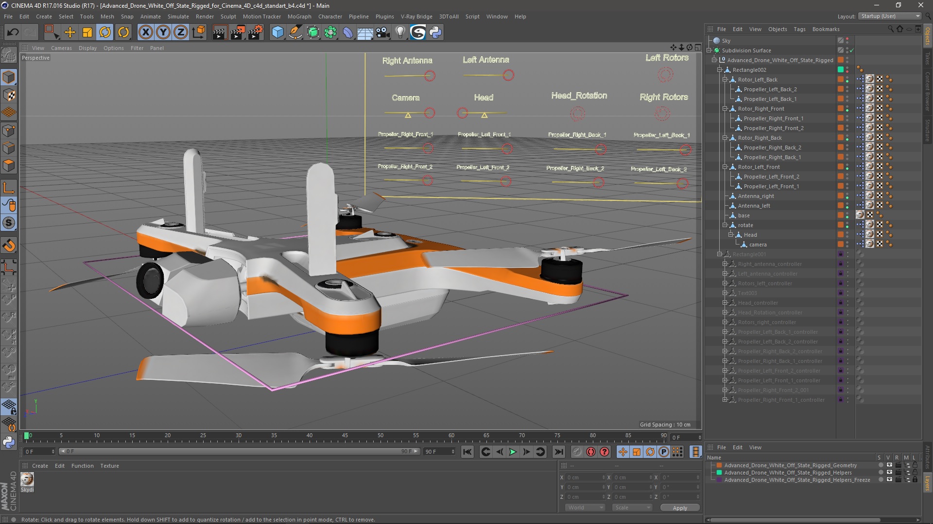 3D Advanced Drone White Off State Rigged for Cinema 4D