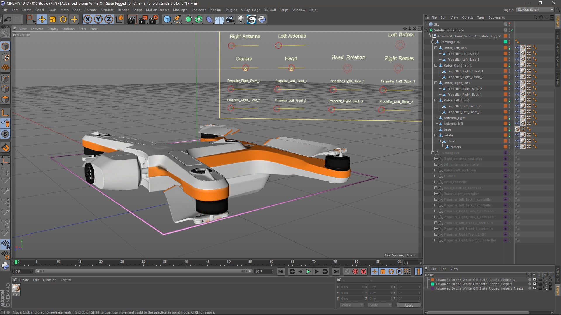 3D Advanced Drone White Off State Rigged for Cinema 4D