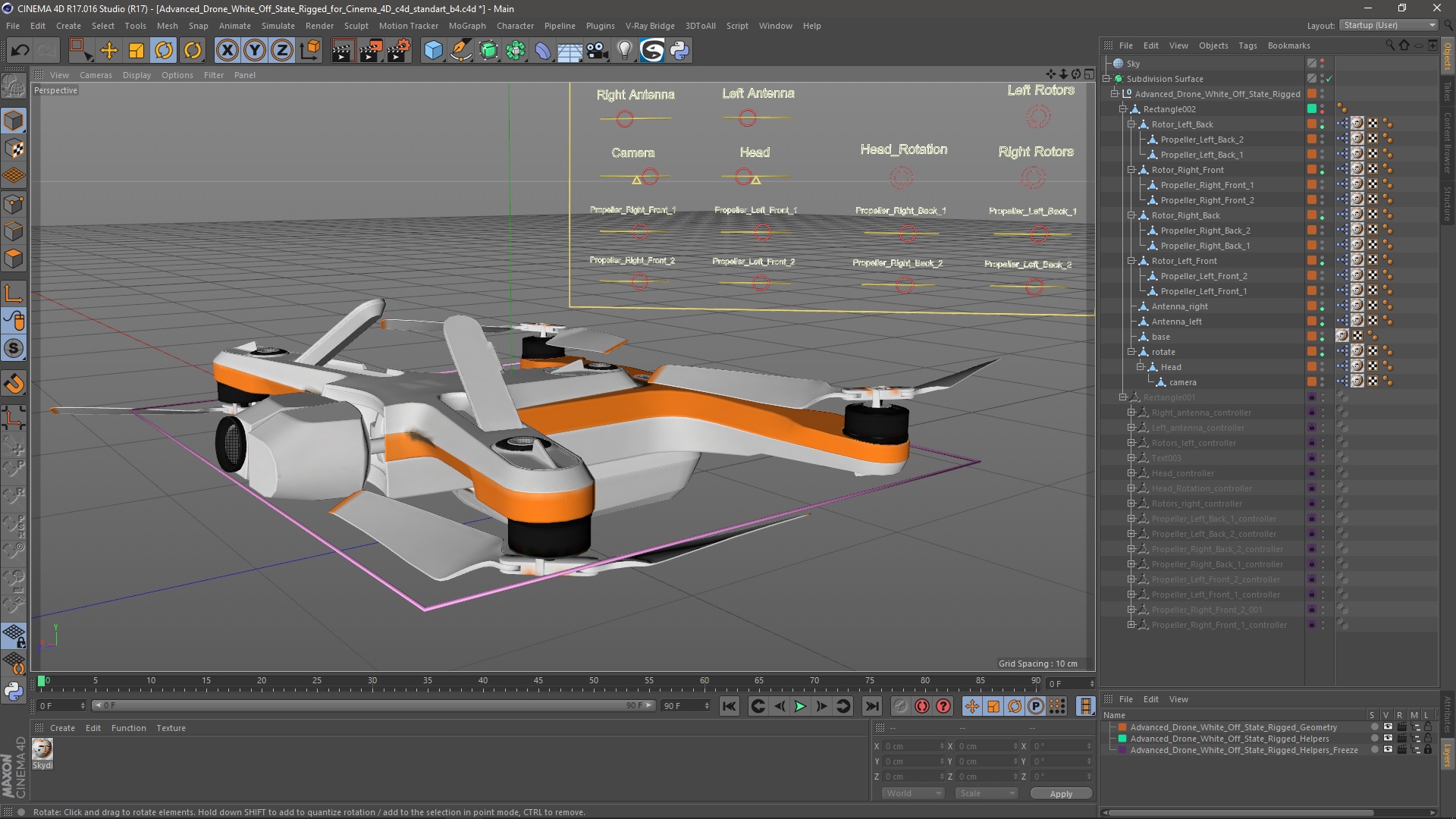 3D Advanced Drone White Off State Rigged for Cinema 4D