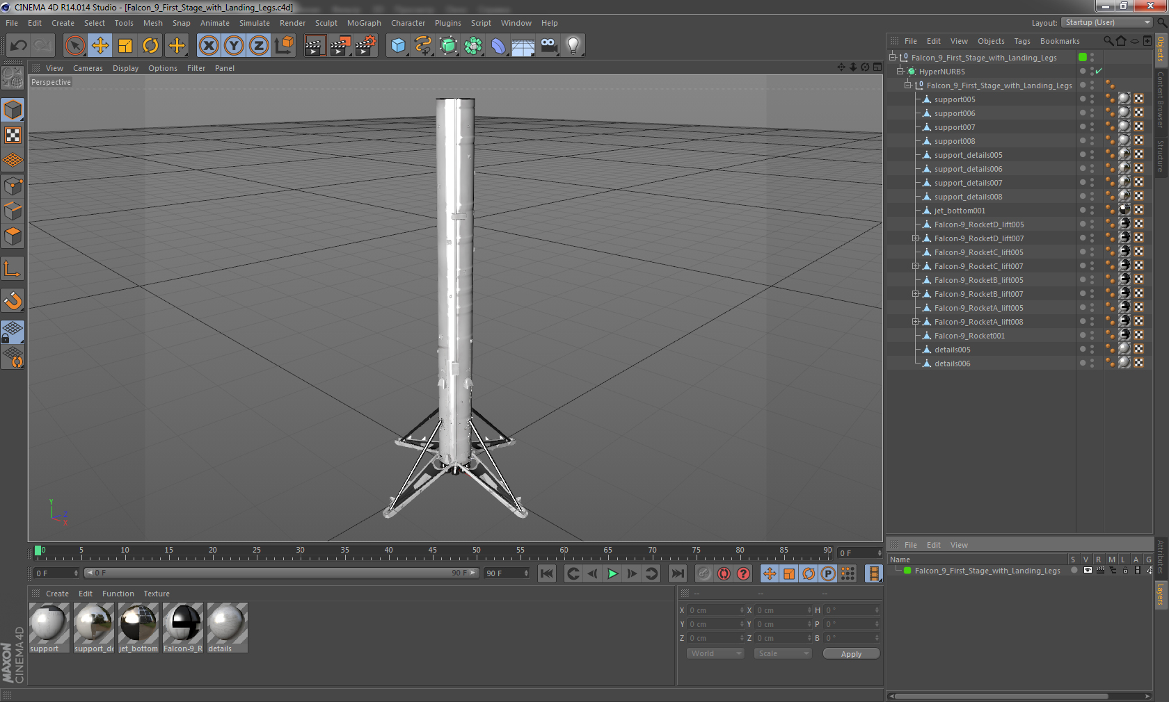 3D Falcon 9 First Stage with Landing Legs model