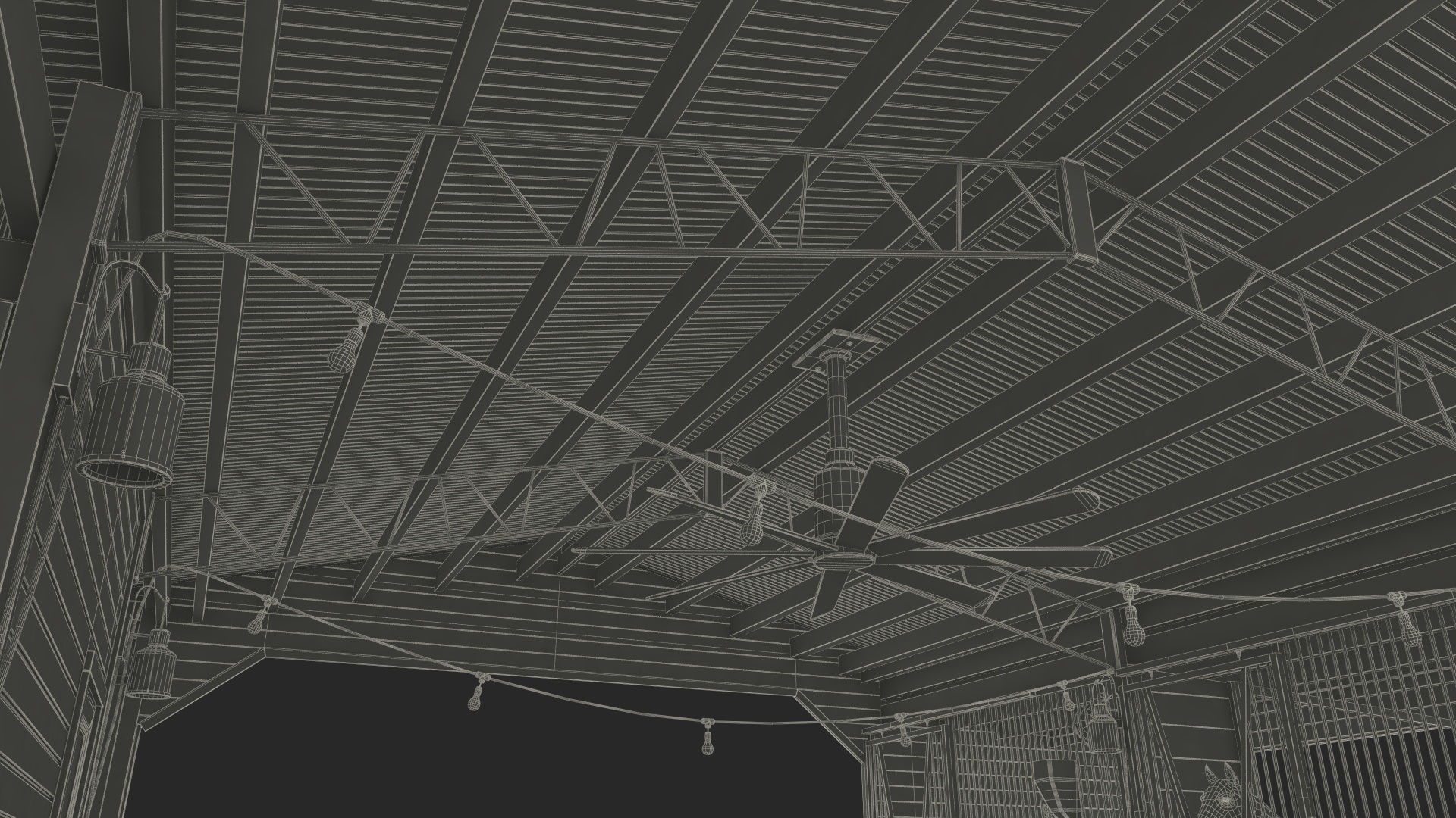 Stable with Horses Fur 3D