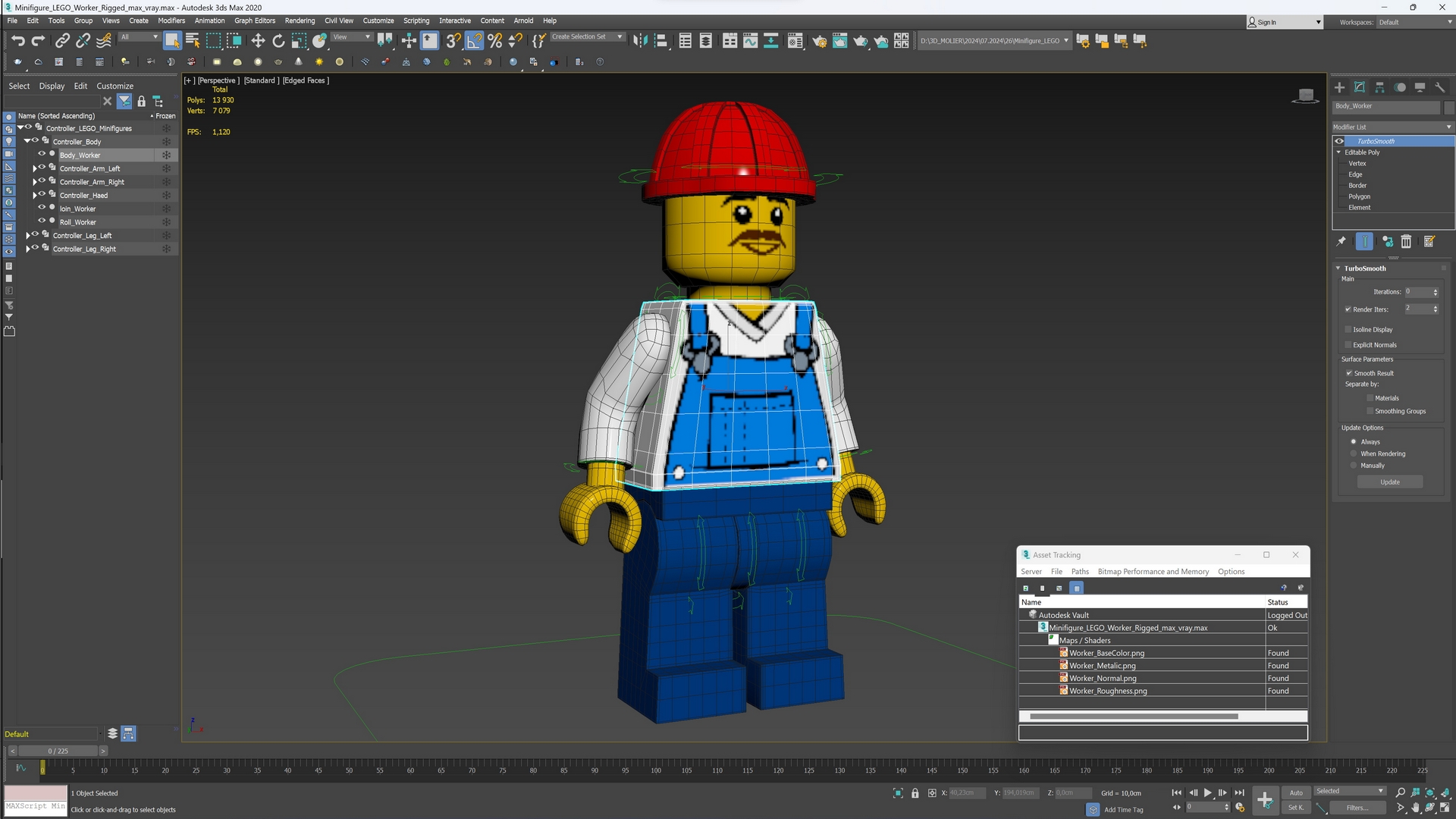Minifigure LEGO Worker Rigged 3D model
