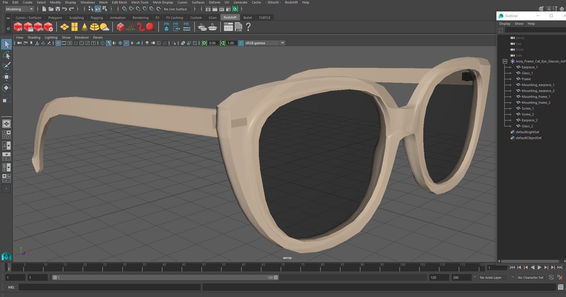Ivory Frame Cat Eye Glasses 3D