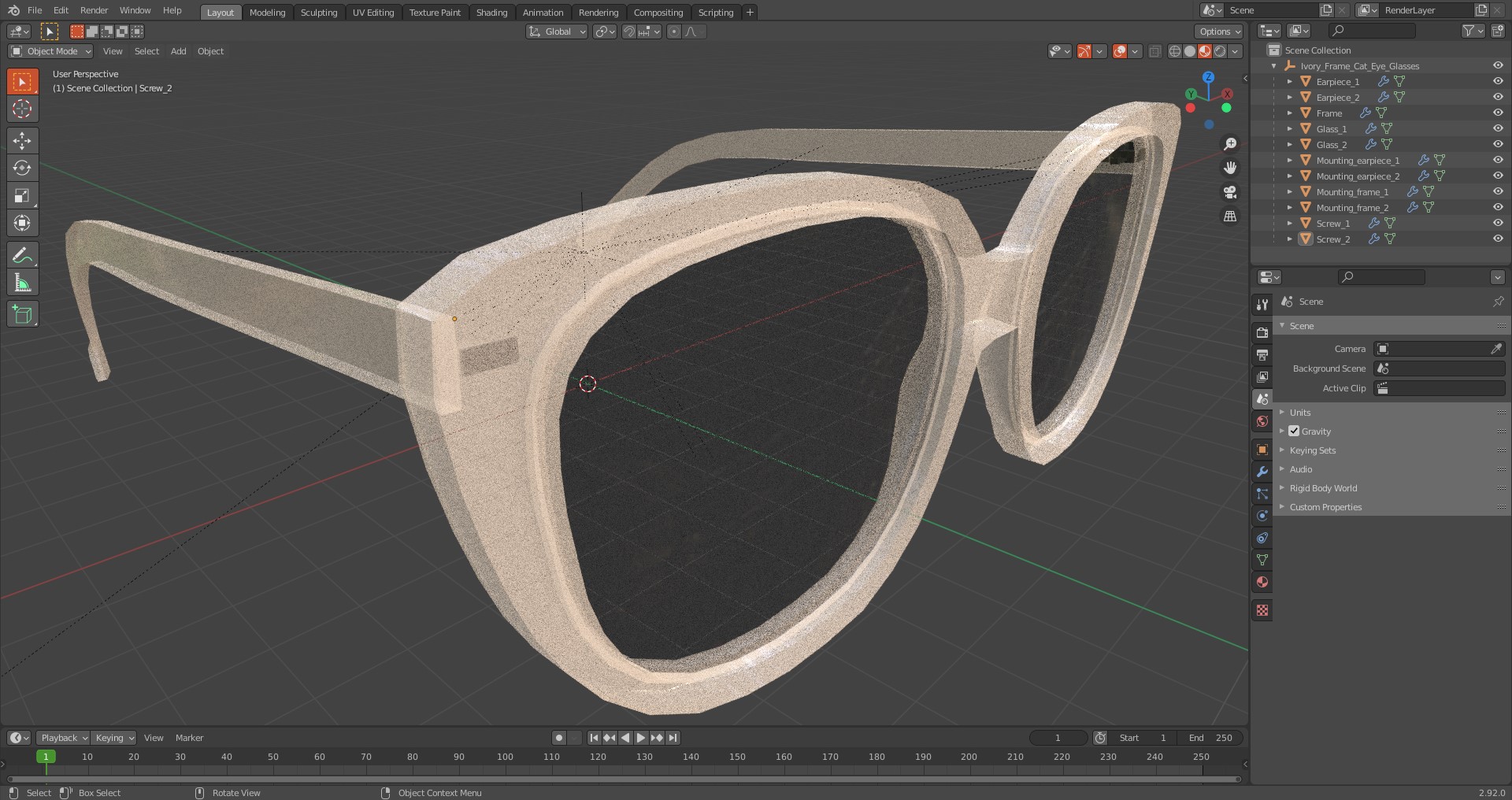 Ivory Frame Cat Eye Glasses 3D