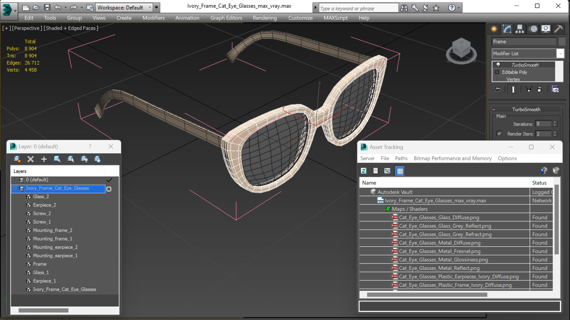 Ivory Frame Cat Eye Glasses 3D