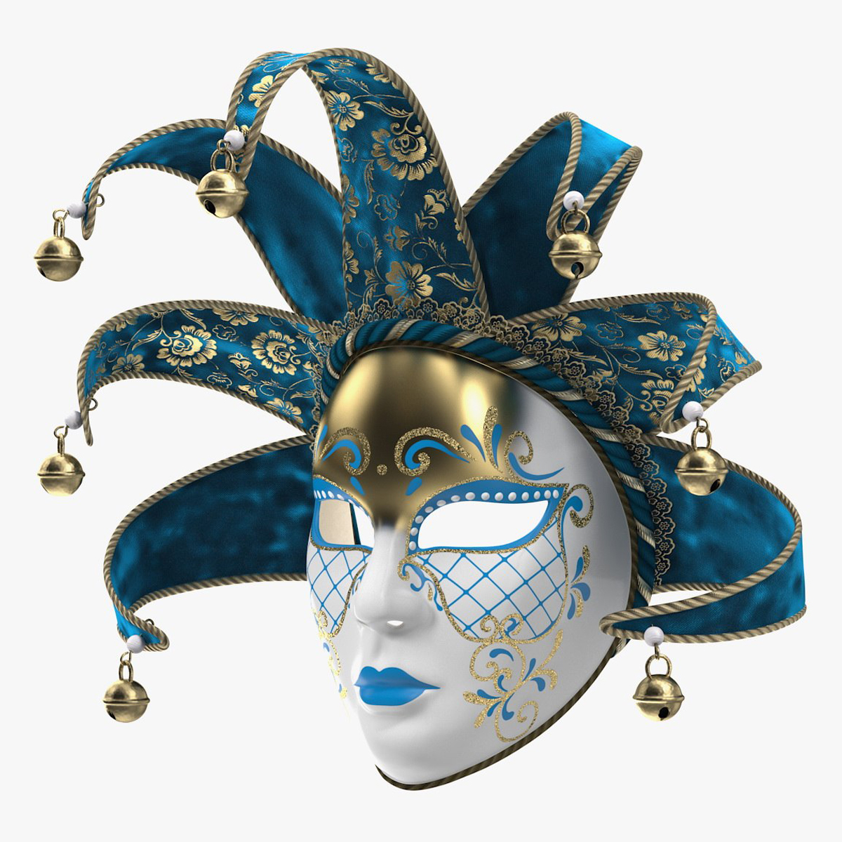 Blue Venetian Full Face Masquerade Mask