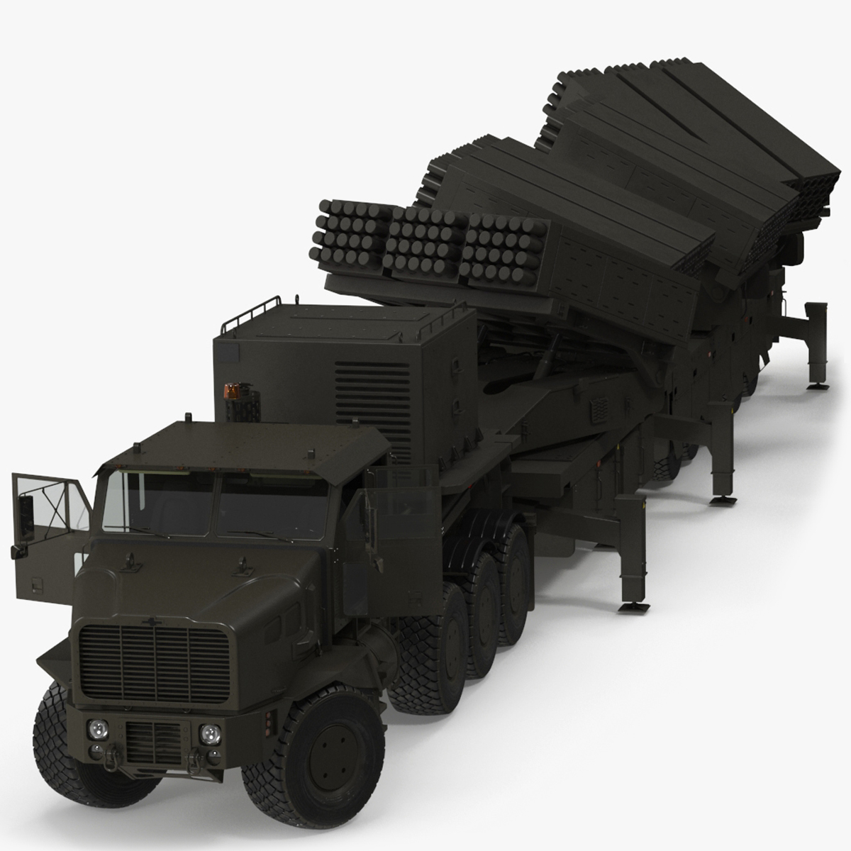 3D model Jobaria Rocket Launch System with Oshkosh Transporter Green Rigged for Cinema 4D
