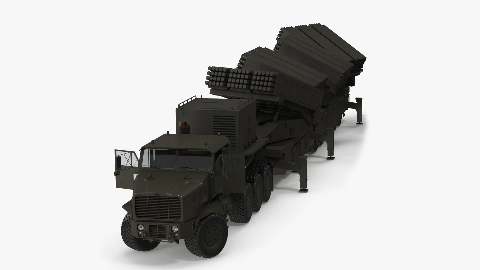 3D model Jobaria Rocket Launch System with Oshkosh Transporter Green Rigged for Cinema 4D