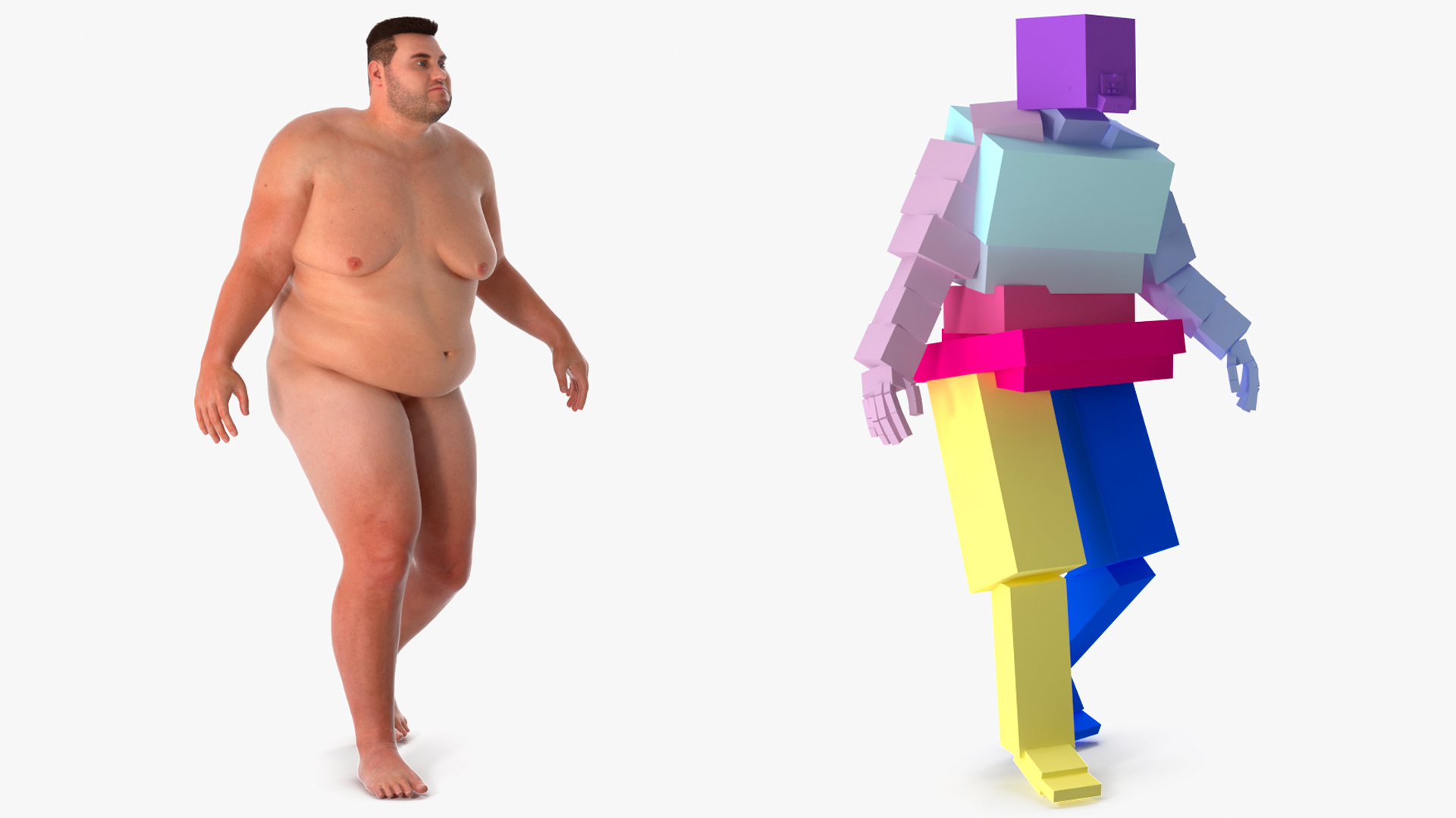 Naked Fat Man Fur Rigged 3D model
