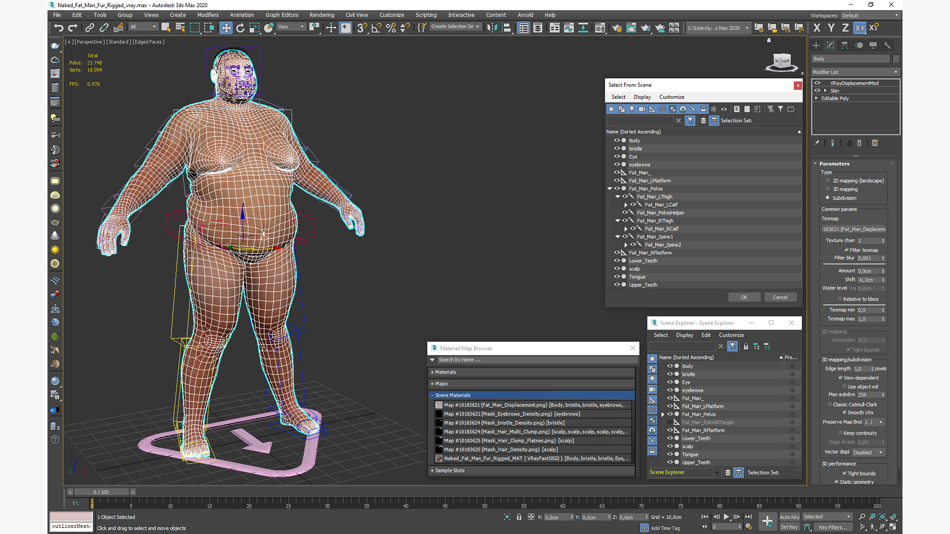Naked Fat Man Fur Rigged 3D model