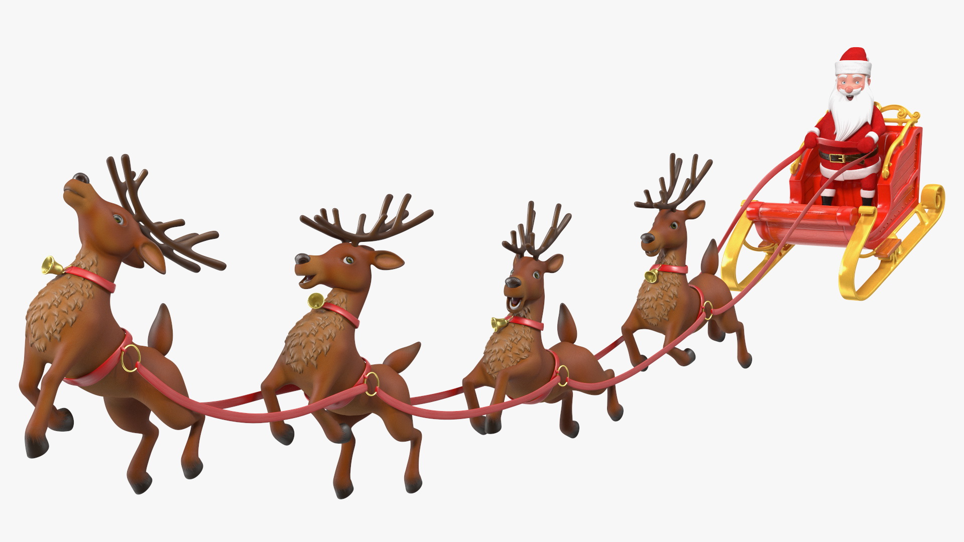 Flying Santa Claus Reindeer Sleigh 3D model