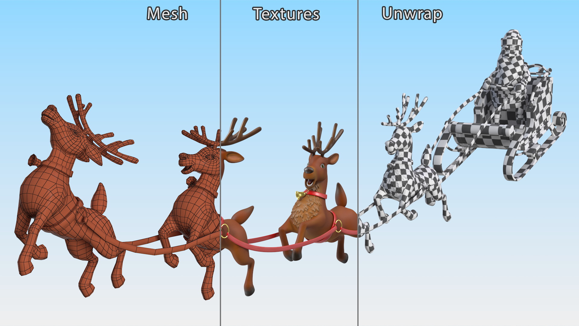 Flying Santa Claus Reindeer Sleigh 3D model
