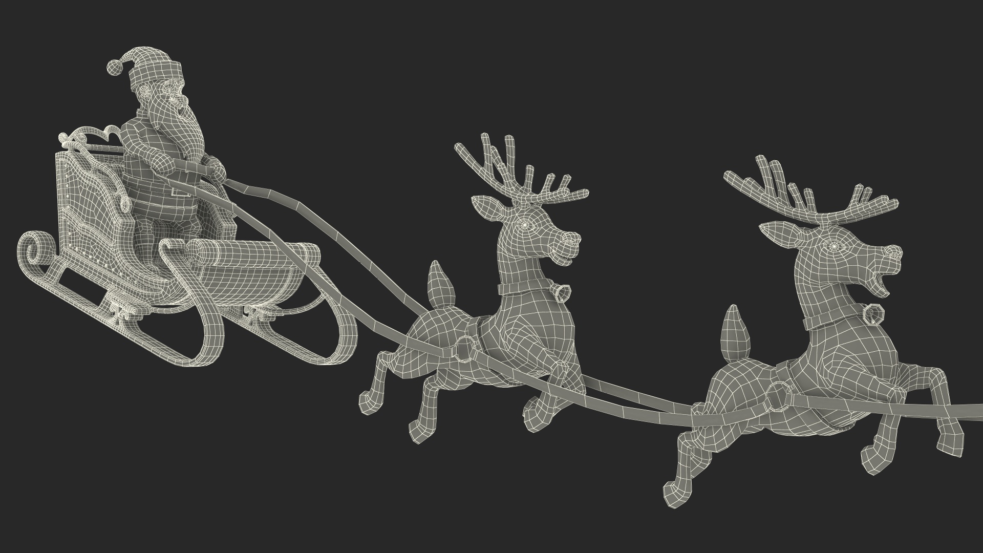 Flying Santa Claus Reindeer Sleigh 3D model