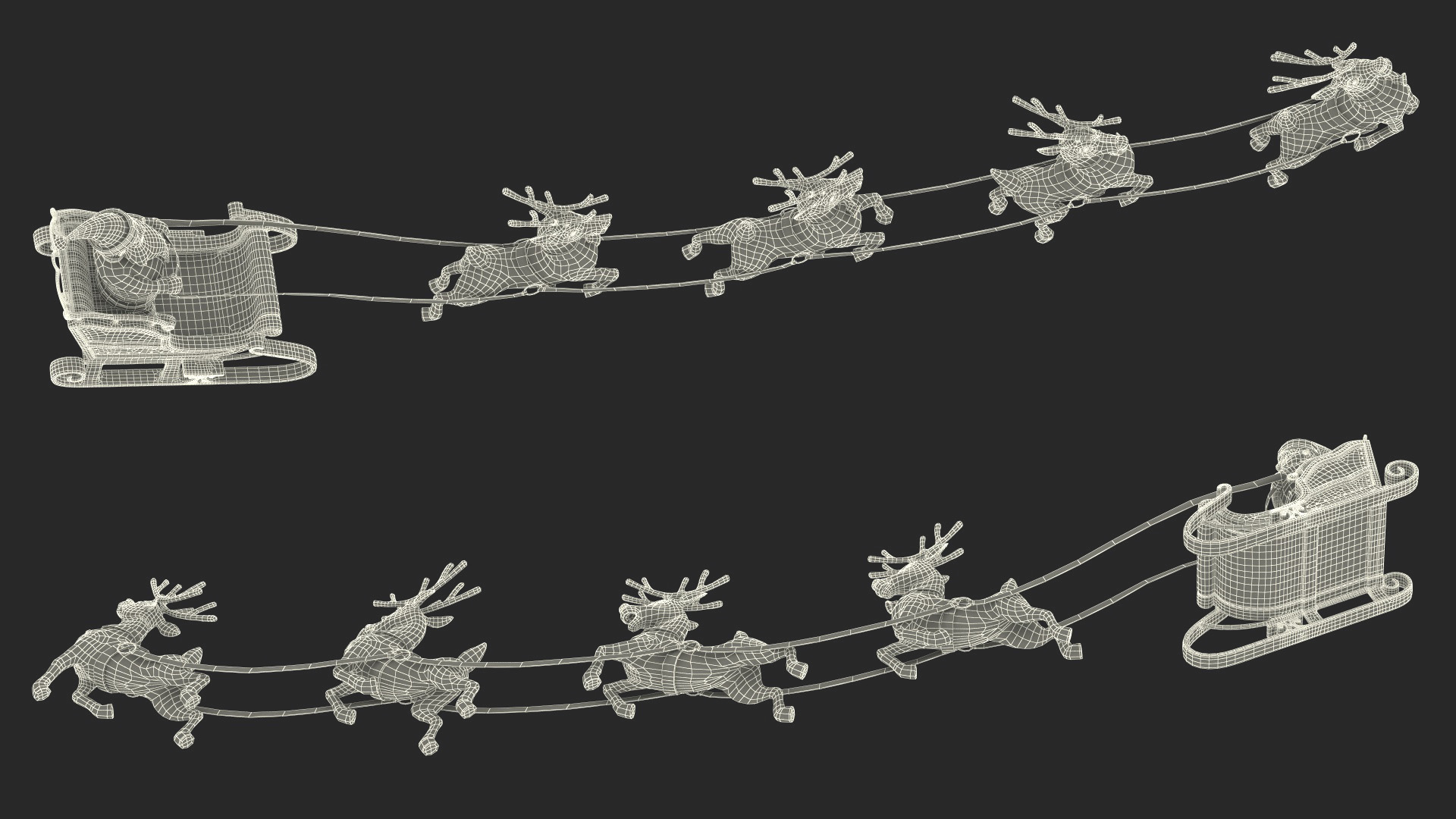 Flying Santa Claus Reindeer Sleigh 3D model