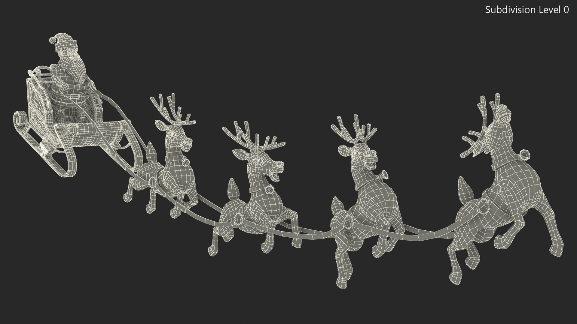 Flying Santa Claus Reindeer Sleigh 3D model