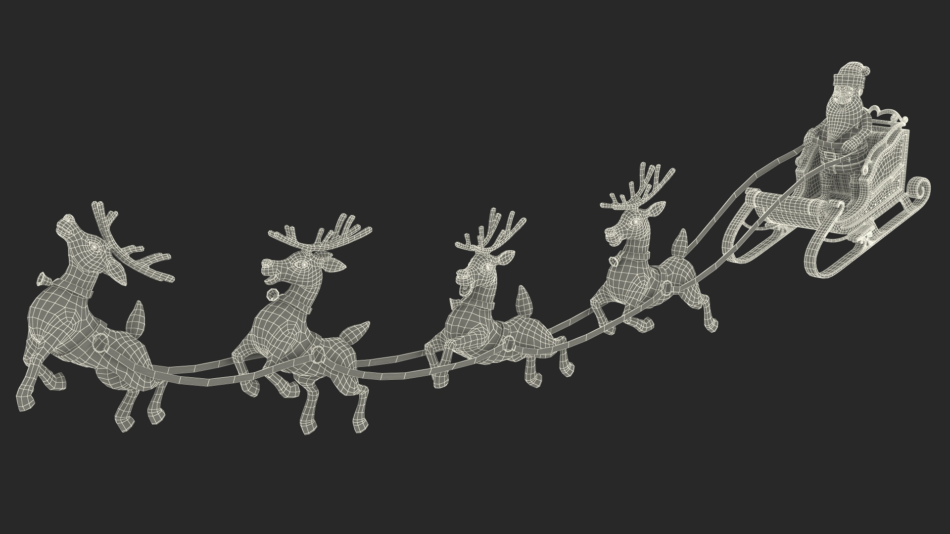 Flying Santa Claus Reindeer Sleigh 3D model