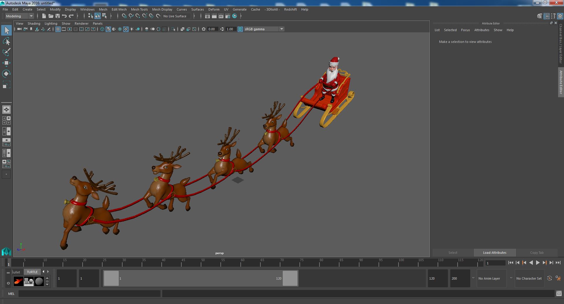 Flying Santa Claus Reindeer Sleigh 3D model