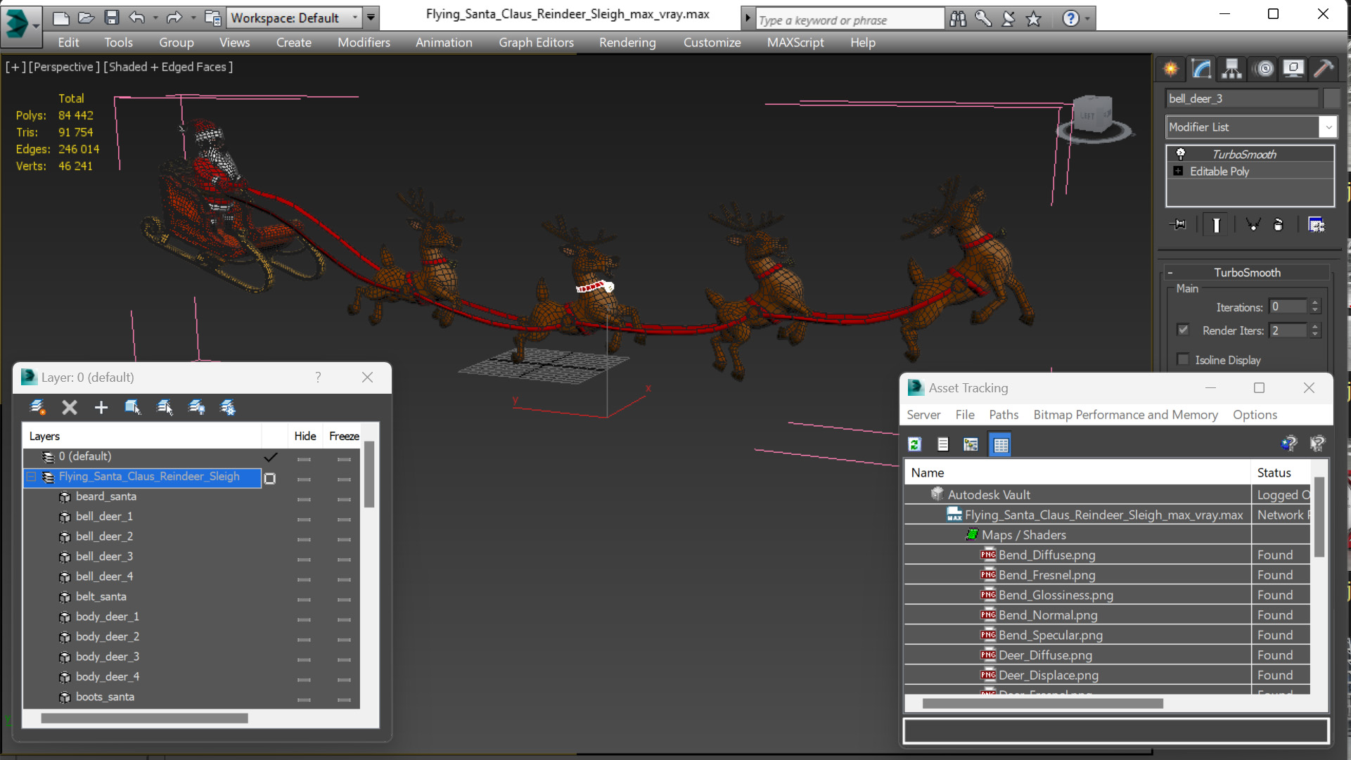 Flying Santa Claus Reindeer Sleigh 3D model