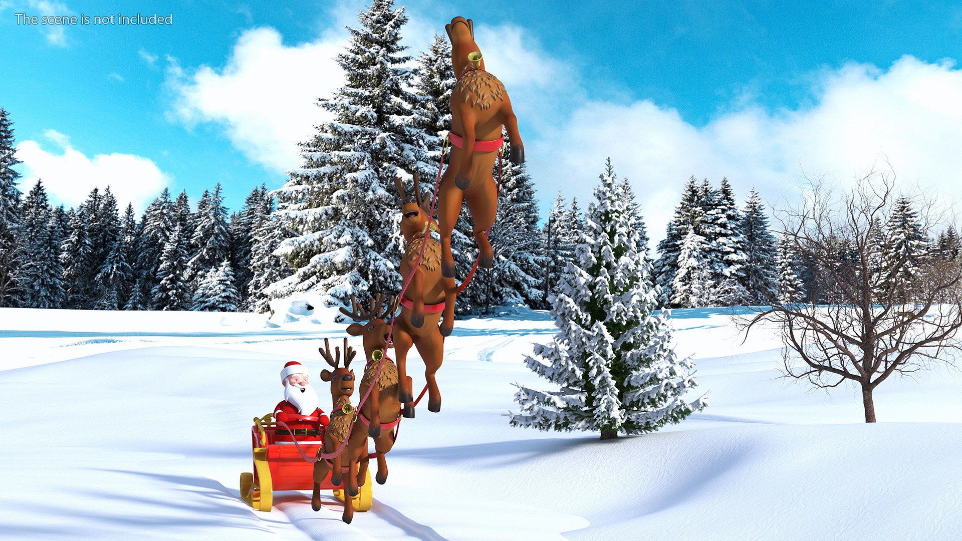 Flying Santa Claus Reindeer Sleigh 3D model