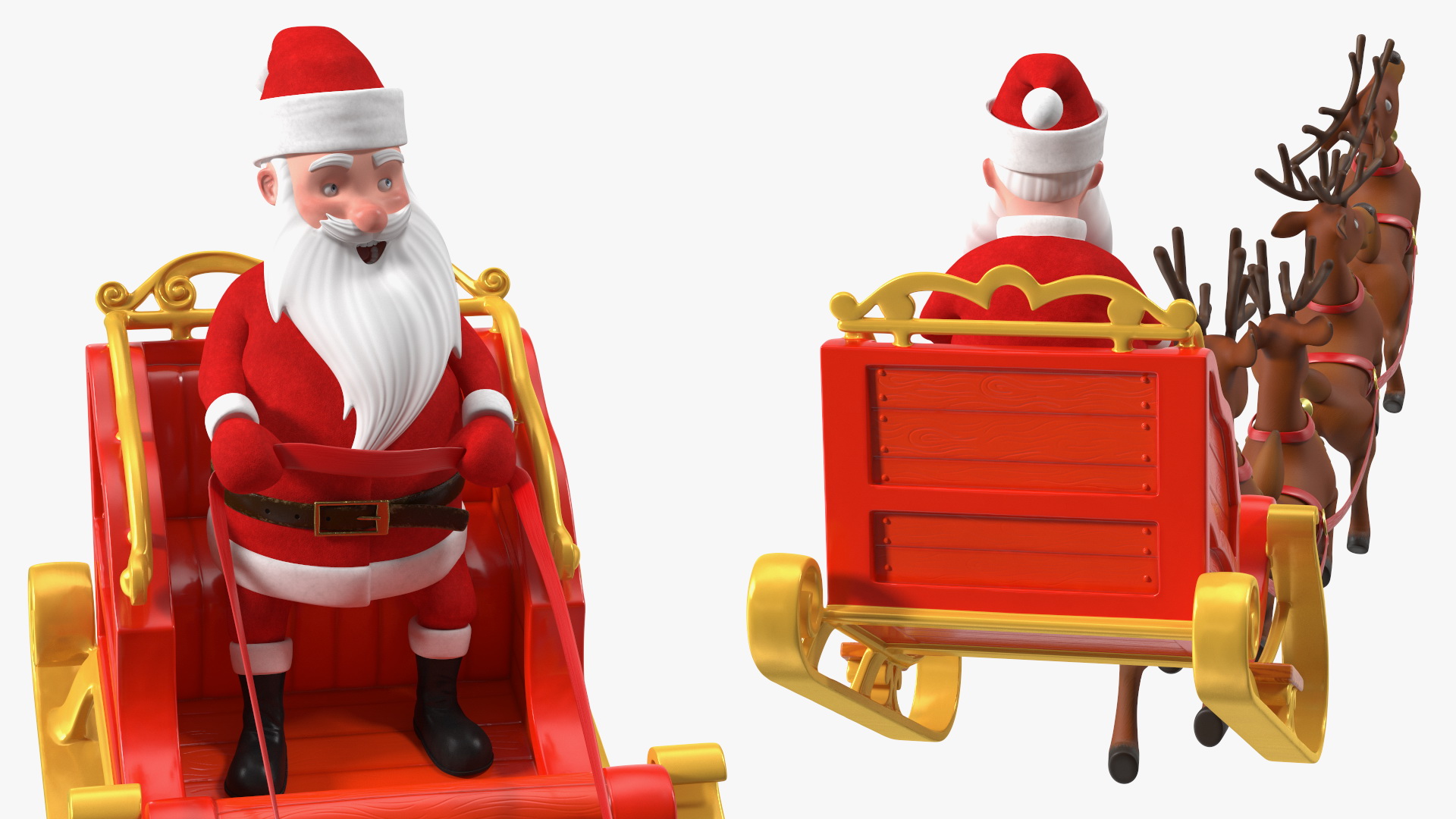 Flying Santa Claus Reindeer Sleigh 3D model