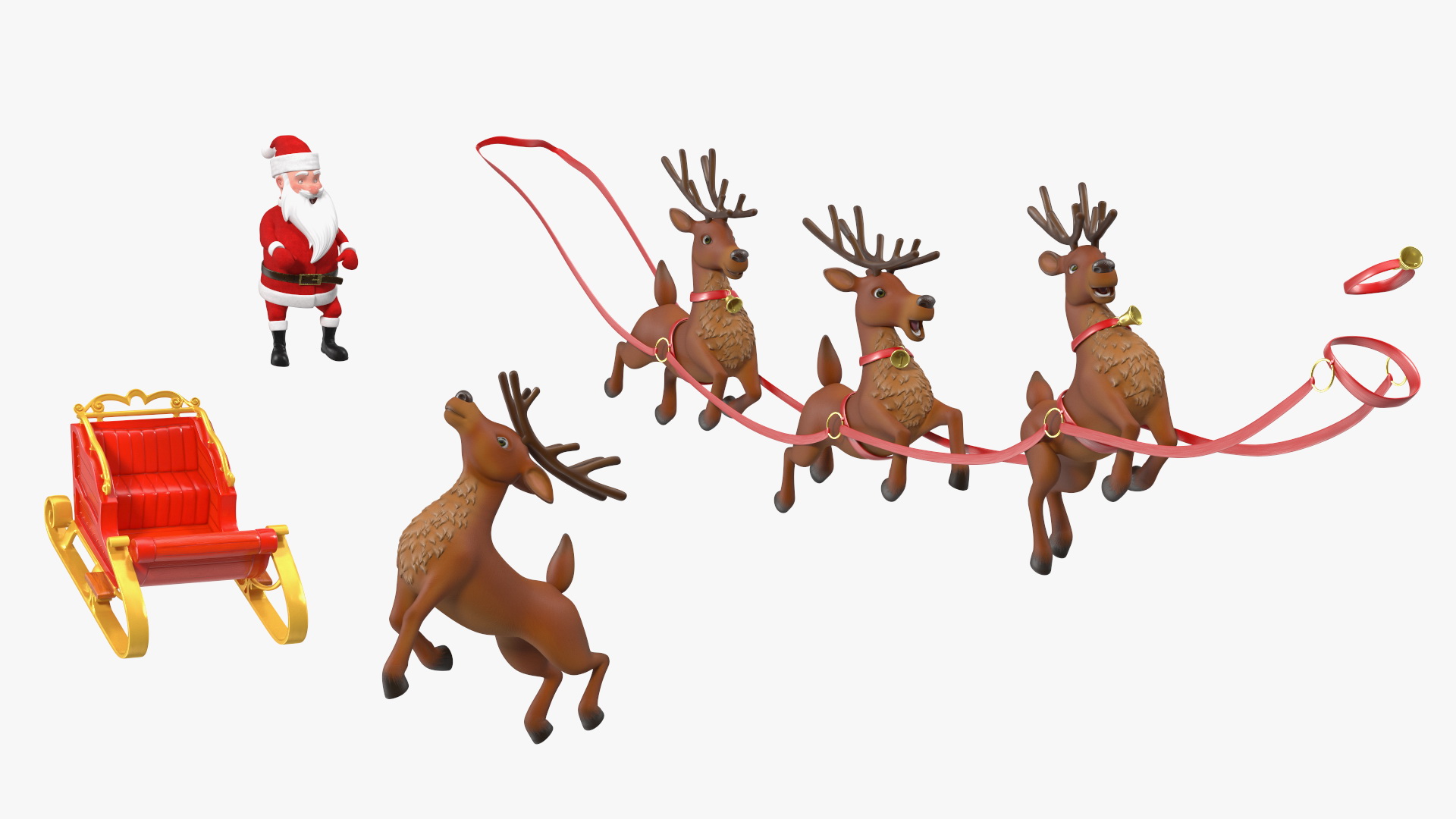 Flying Santa Claus Reindeer Sleigh 3D model