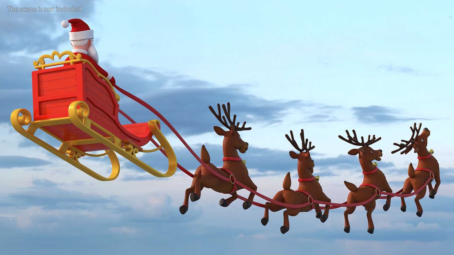 Flying Santa Claus Reindeer Sleigh 3D model