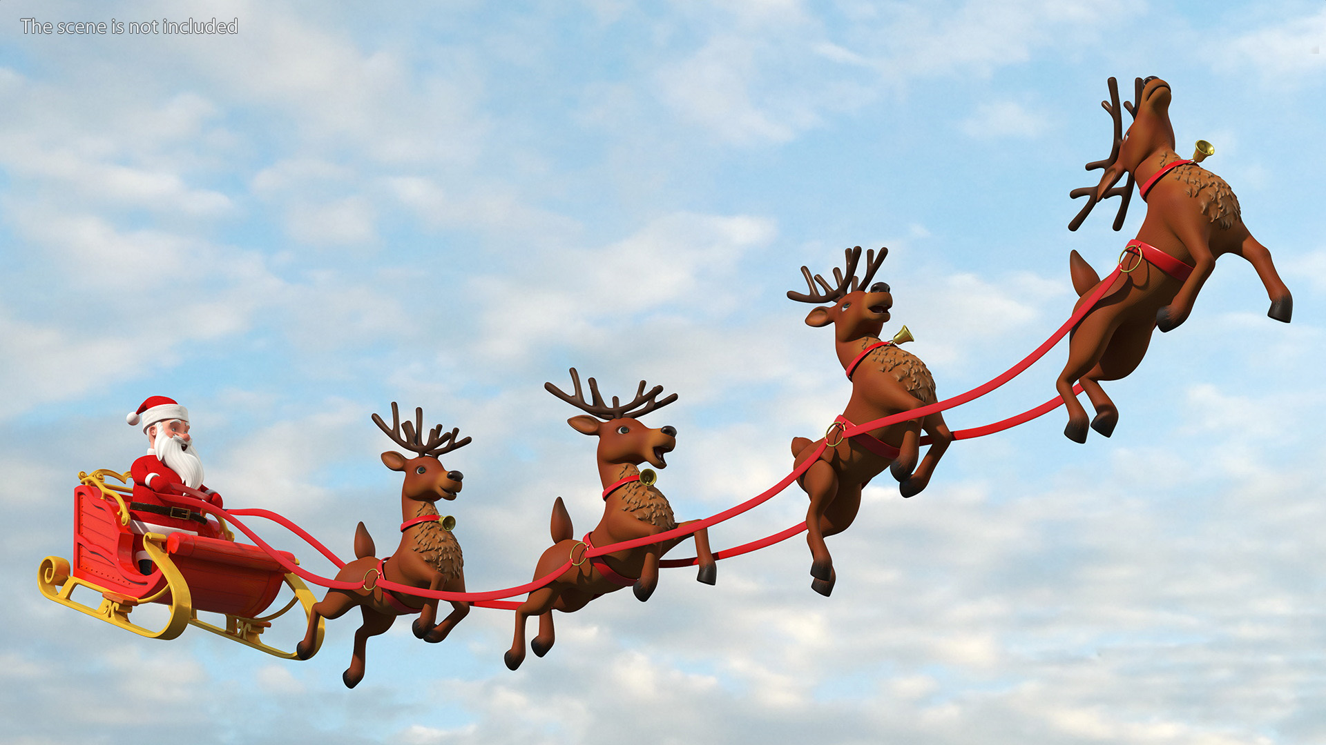 Flying Santa Claus Reindeer Sleigh 3D model