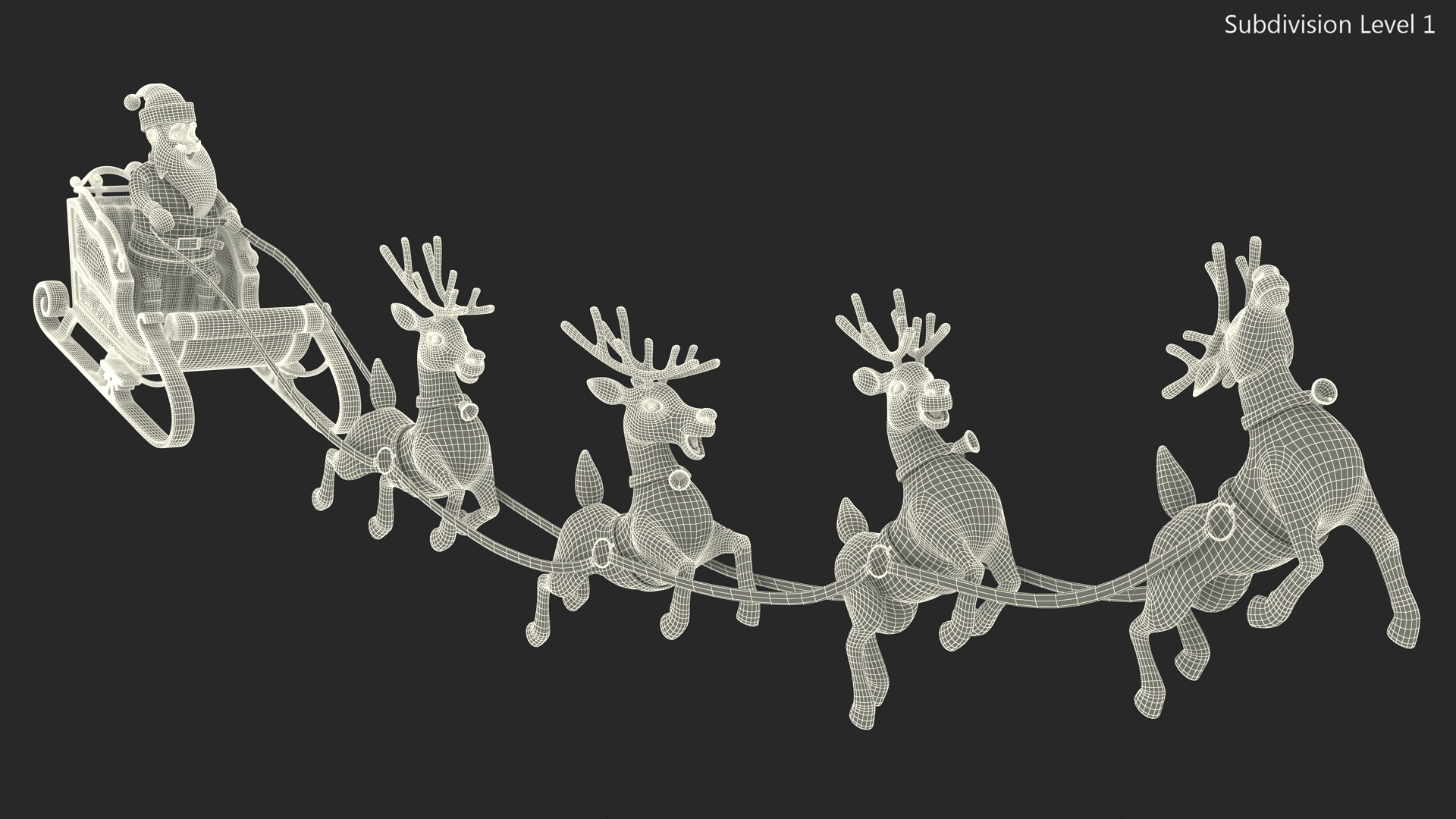 Flying Santa Claus Reindeer Sleigh 3D model