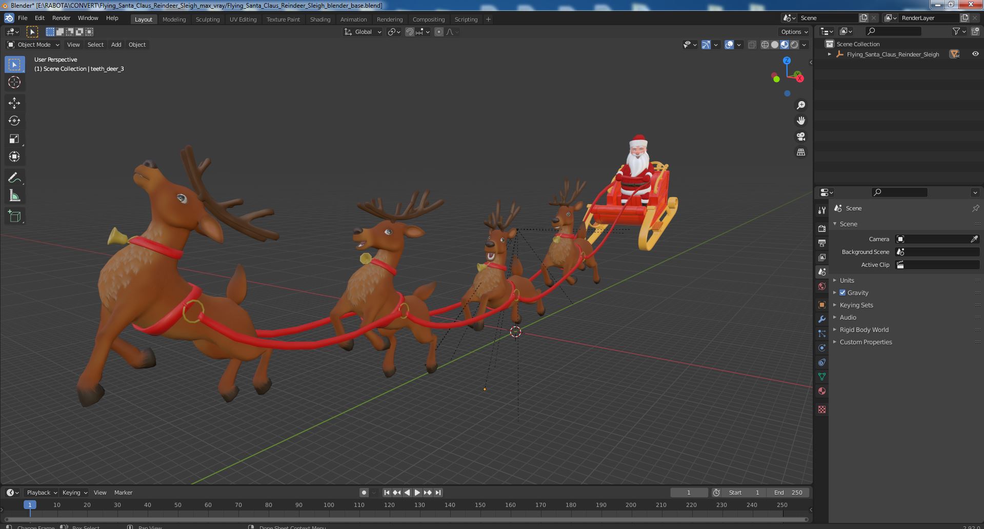 Flying Santa Claus Reindeer Sleigh 3D model