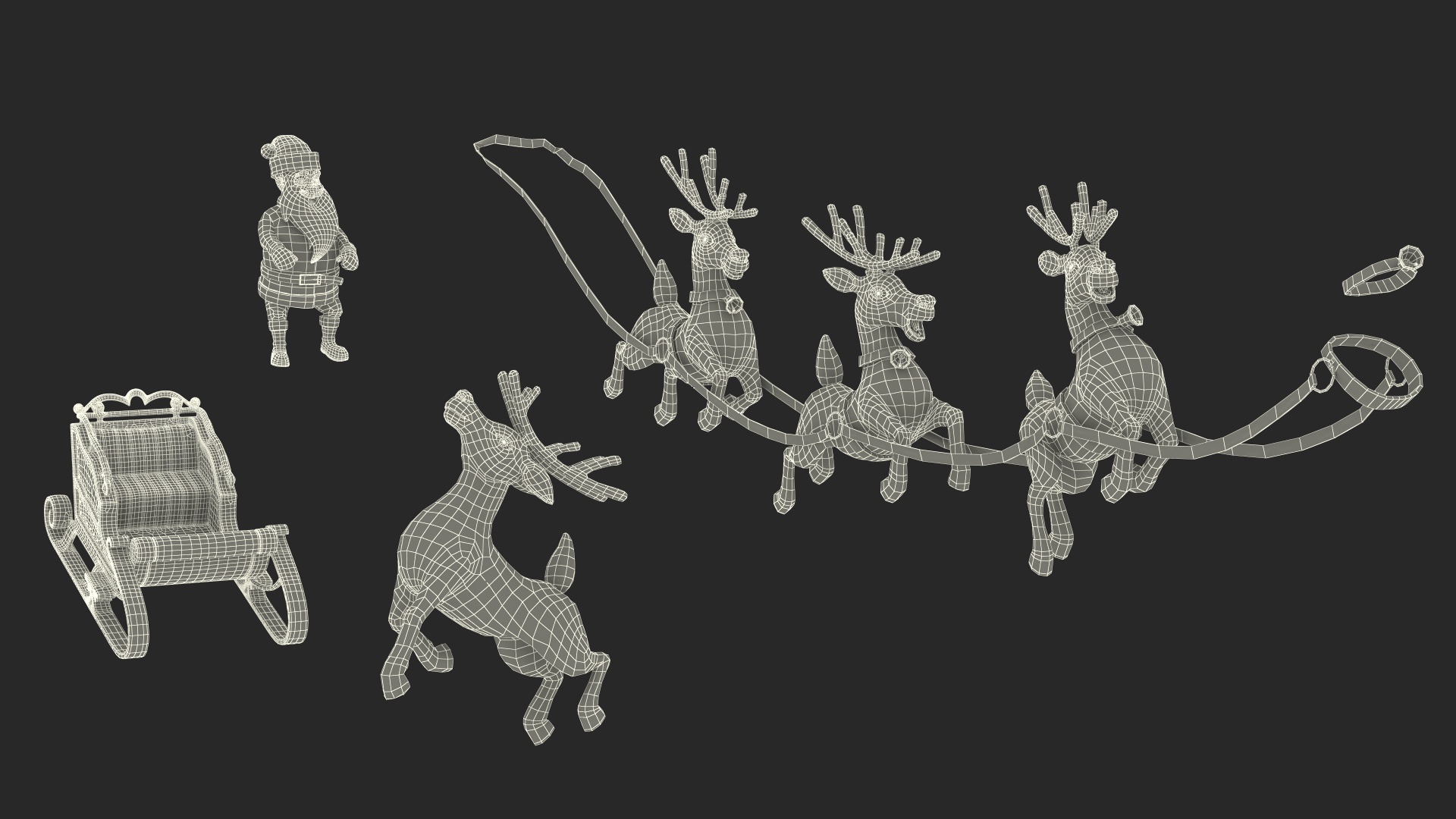 Flying Santa Claus Reindeer Sleigh 3D model