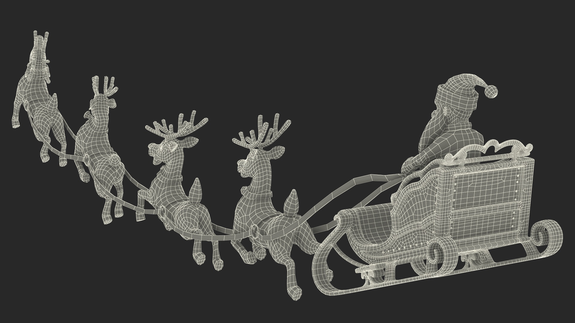 Flying Santa Claus Reindeer Sleigh 3D model