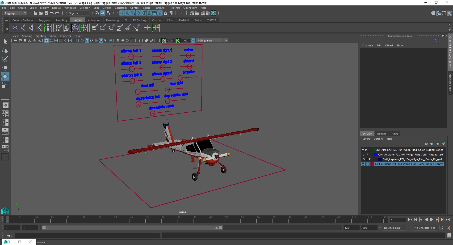 3D model Civil Airplane PZL 104 Wilga Flag Color Rigged for Maya