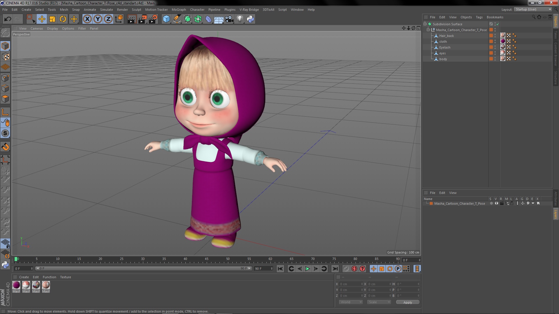 3D model Masha Cartoon Character T-Pose