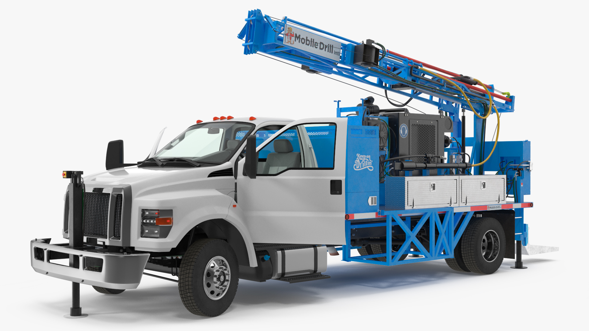 Mobile B-51 Drill Rig Truck Blue Rigged 3D model