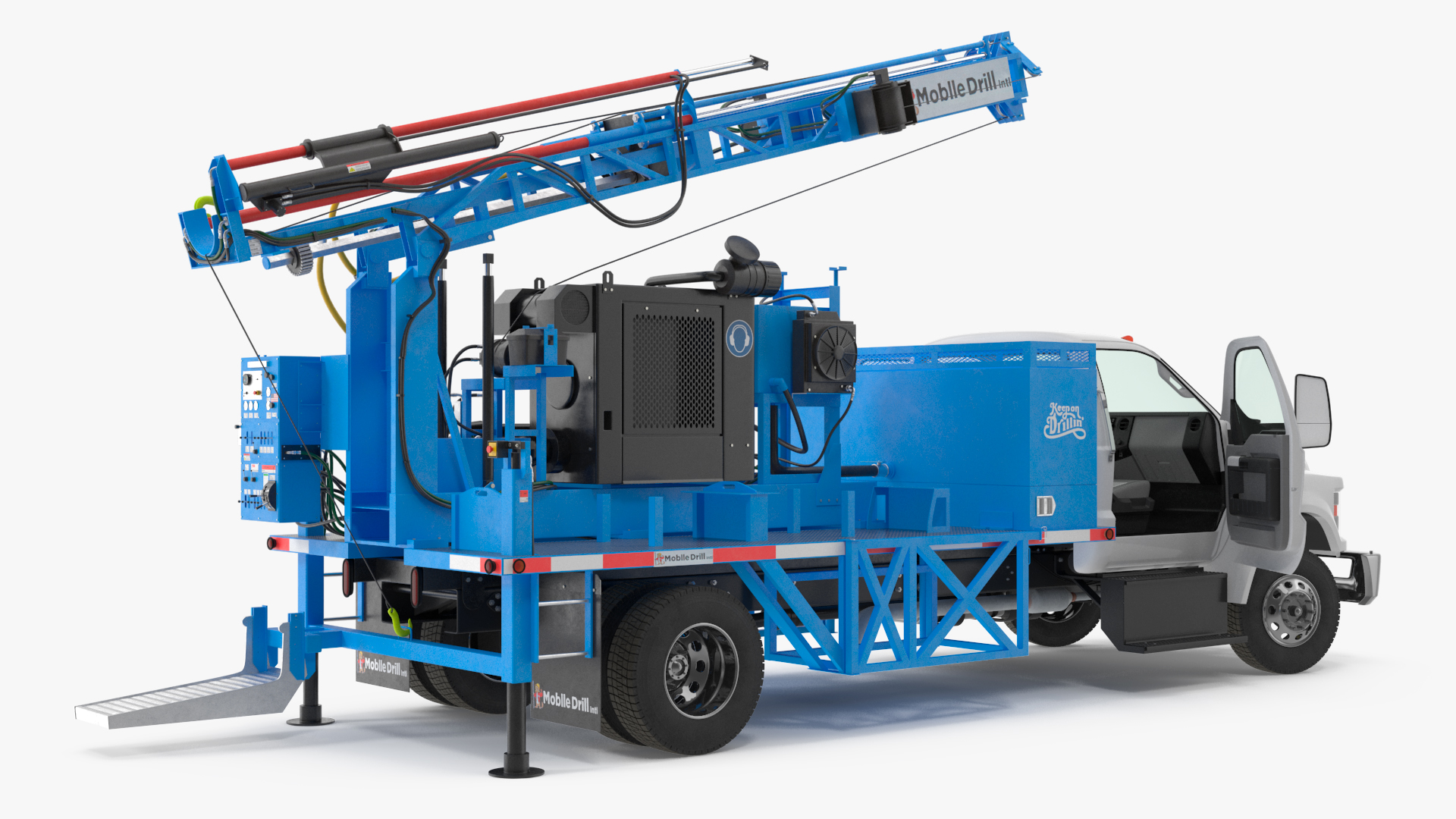 Mobile B-51 Drill Rig Truck Blue Rigged 3D model