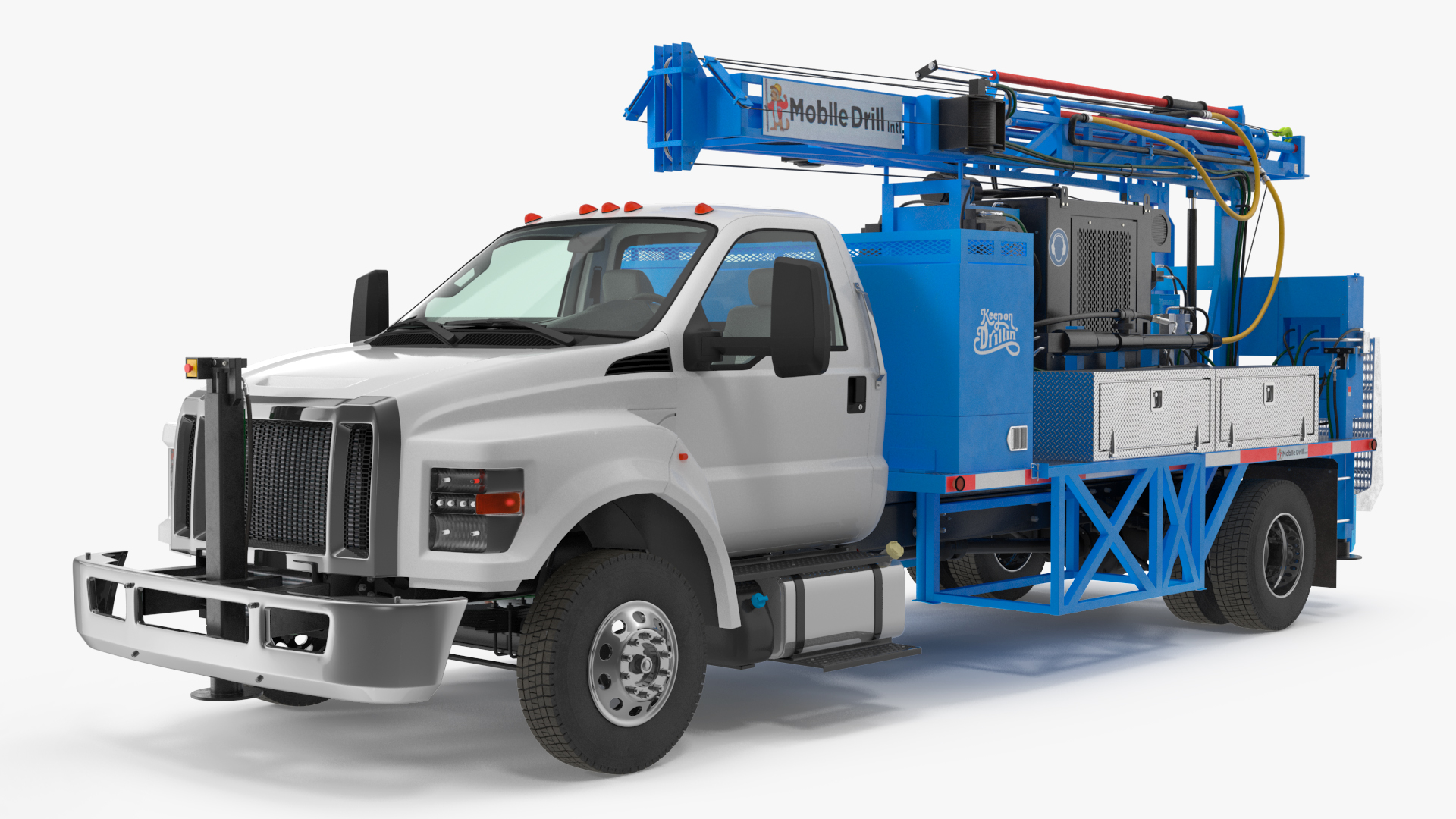 Mobile B-51 Drill Rig Truck Blue Rigged 3D model