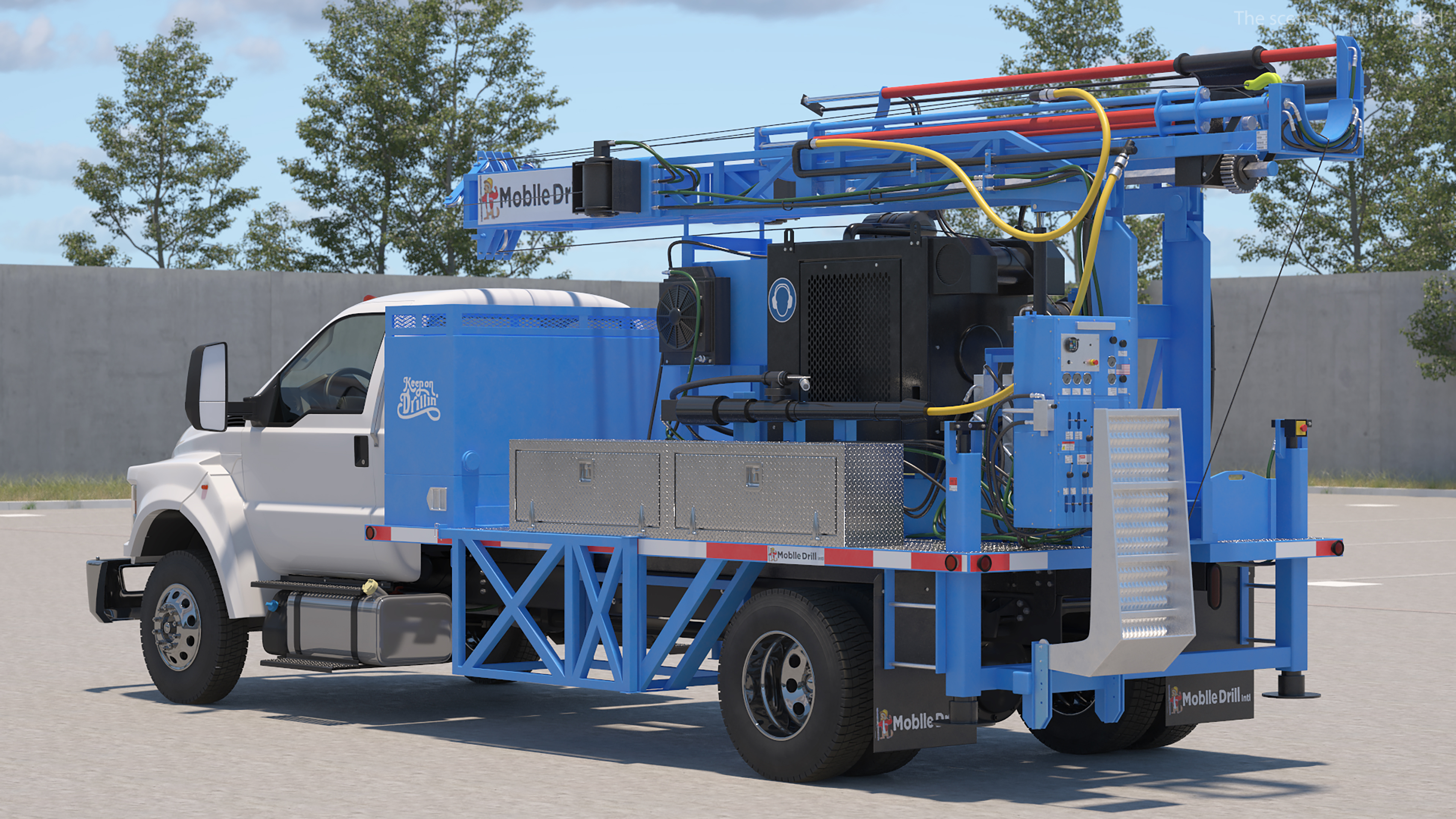 Mobile B-51 Drill Rig Truck Blue Rigged 3D model
