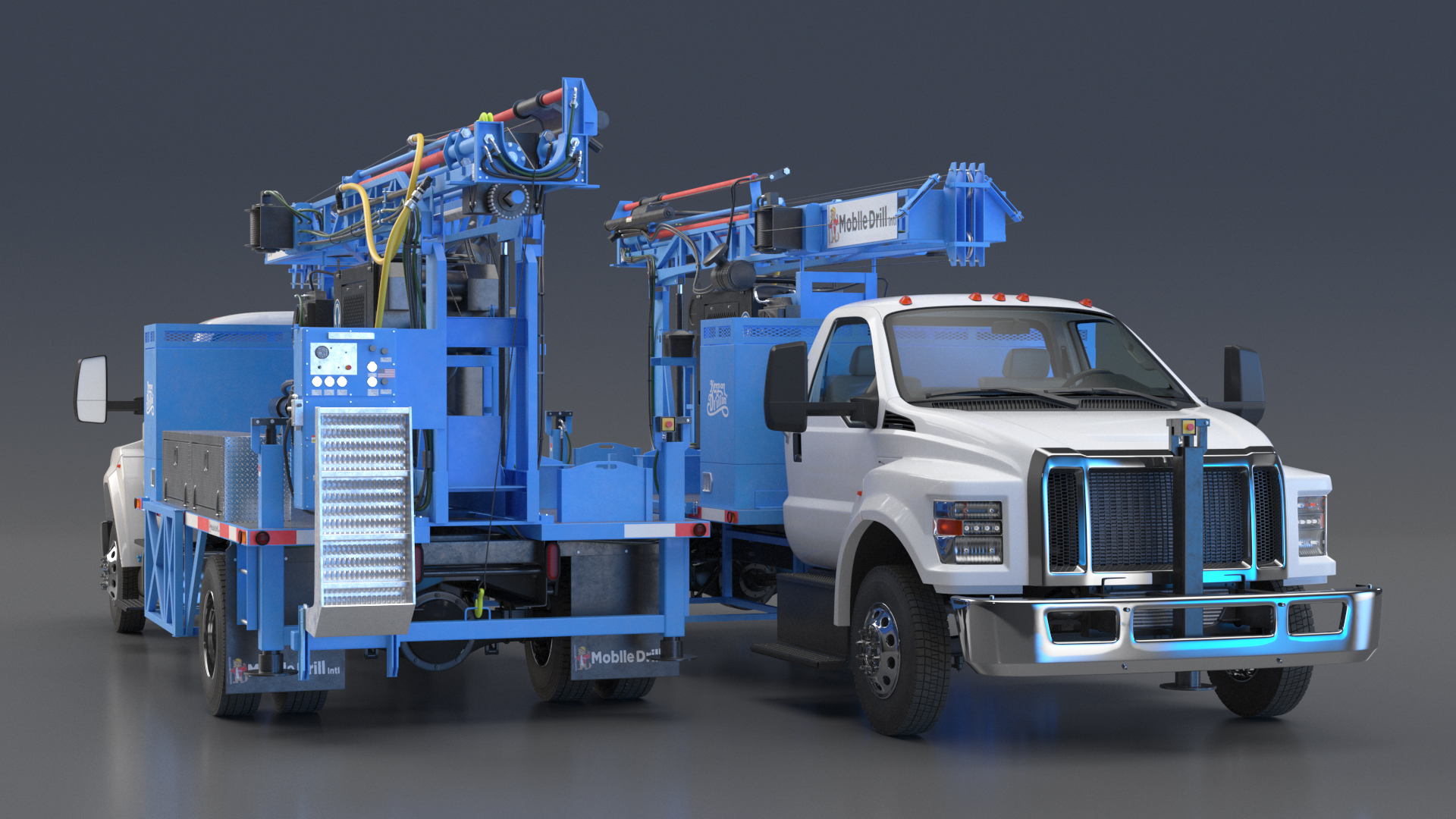 Mobile B-51 Drill Rig Truck Blue Rigged 3D model