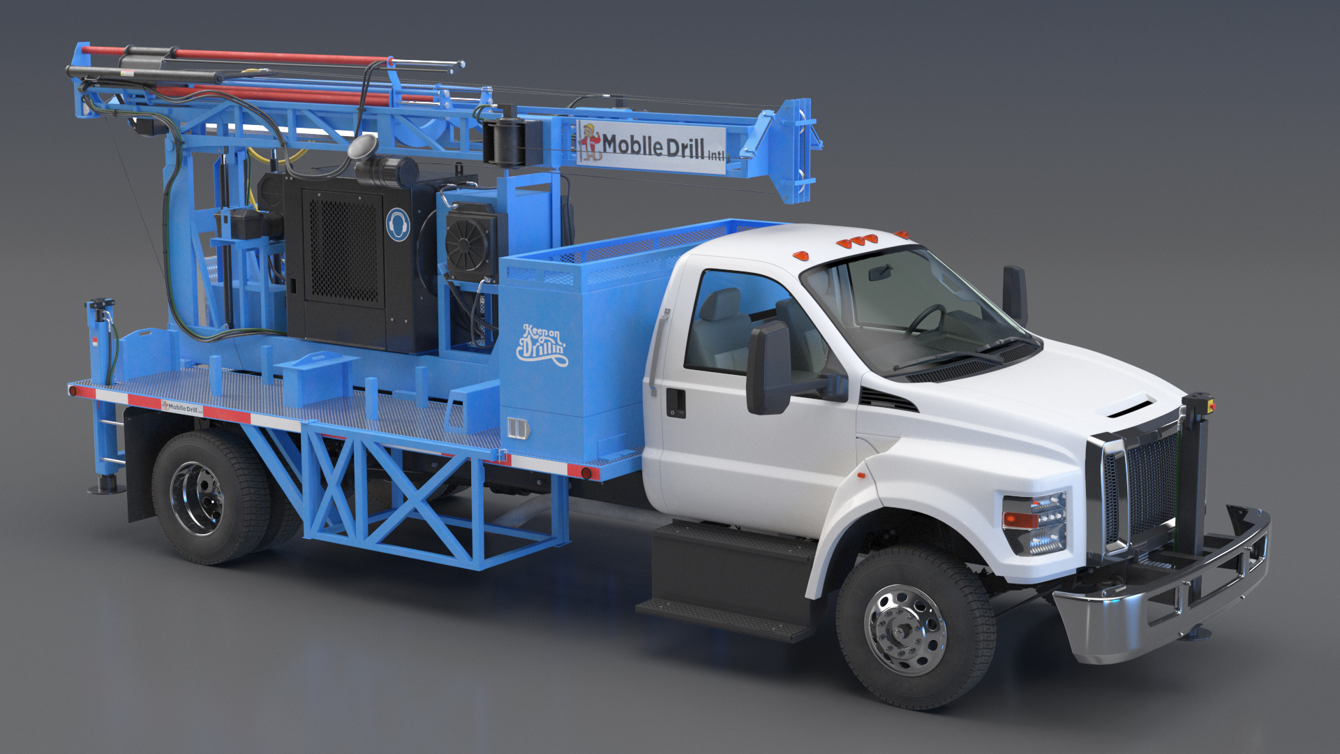Mobile B-51 Drill Rig Truck Blue Rigged 3D model