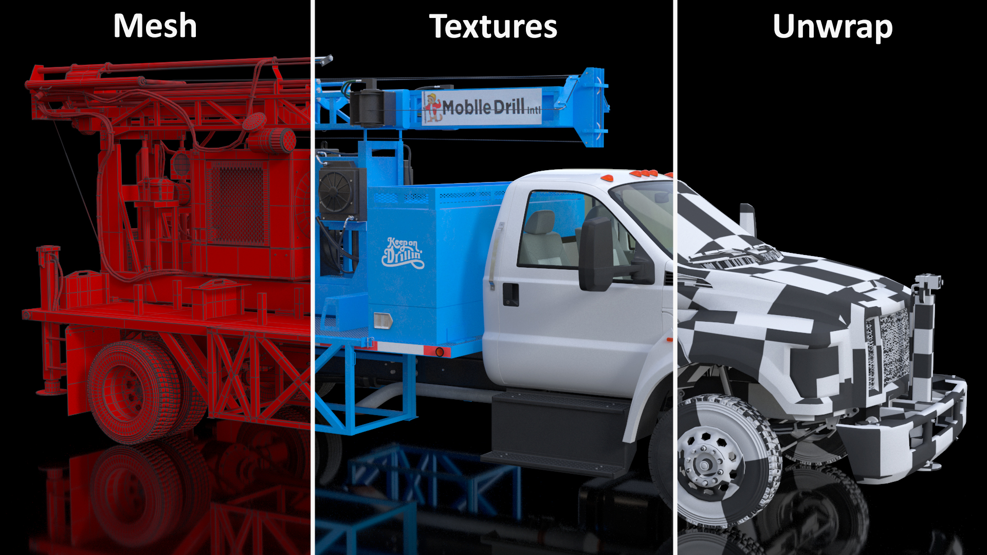 Mobile B-51 Drill Rig Truck Blue Rigged 3D model