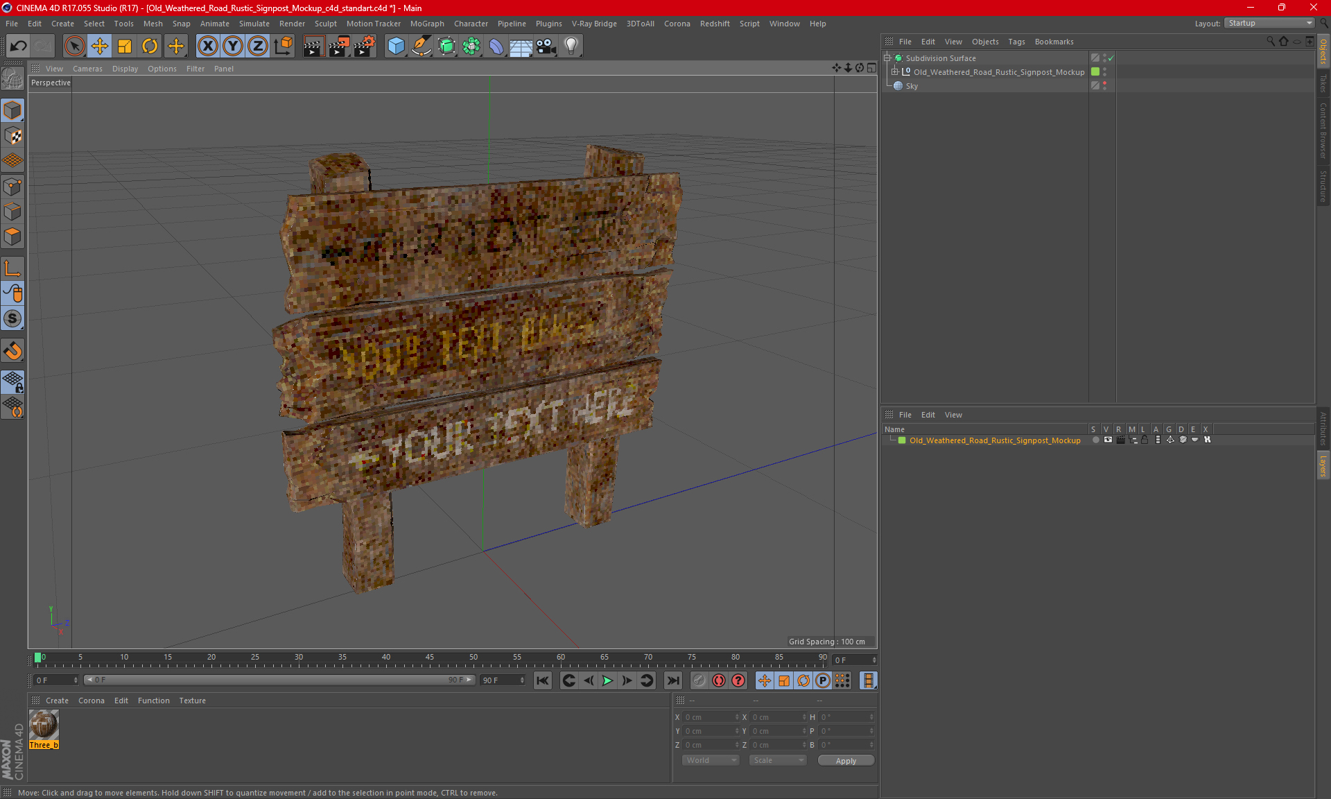 3D Old Weathered Road Rustic Signpost Mockup