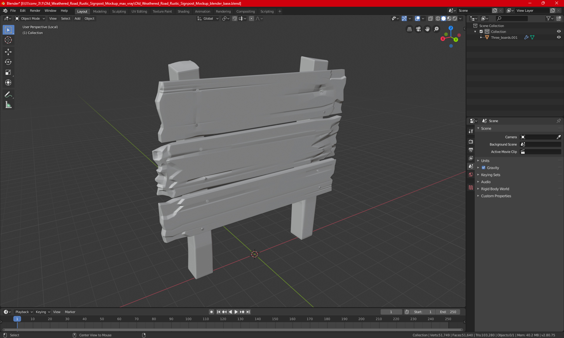 3D Old Weathered Road Rustic Signpost Mockup
