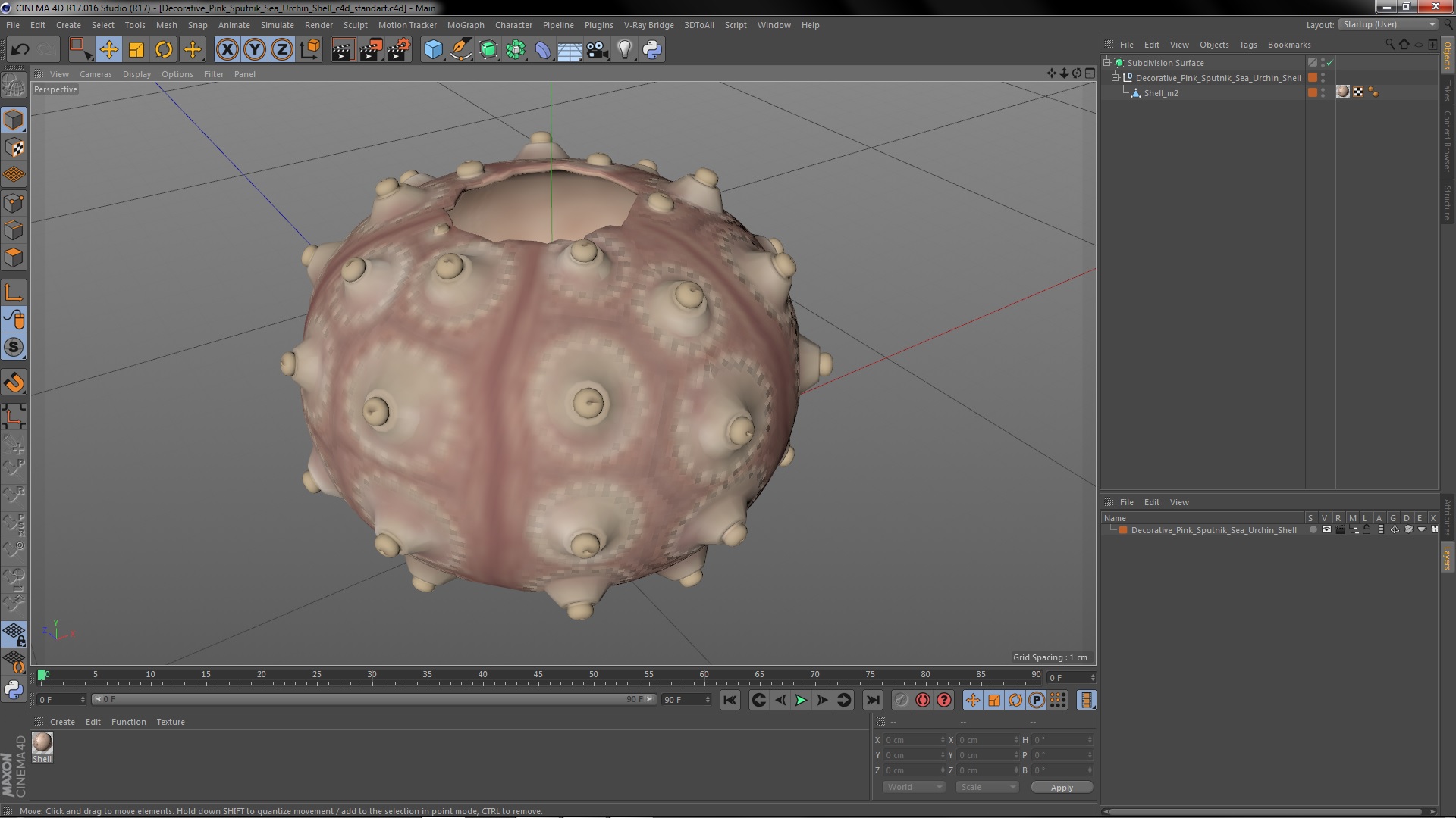 3D model Decorative Pink Sputnik Sea Urchin Shell