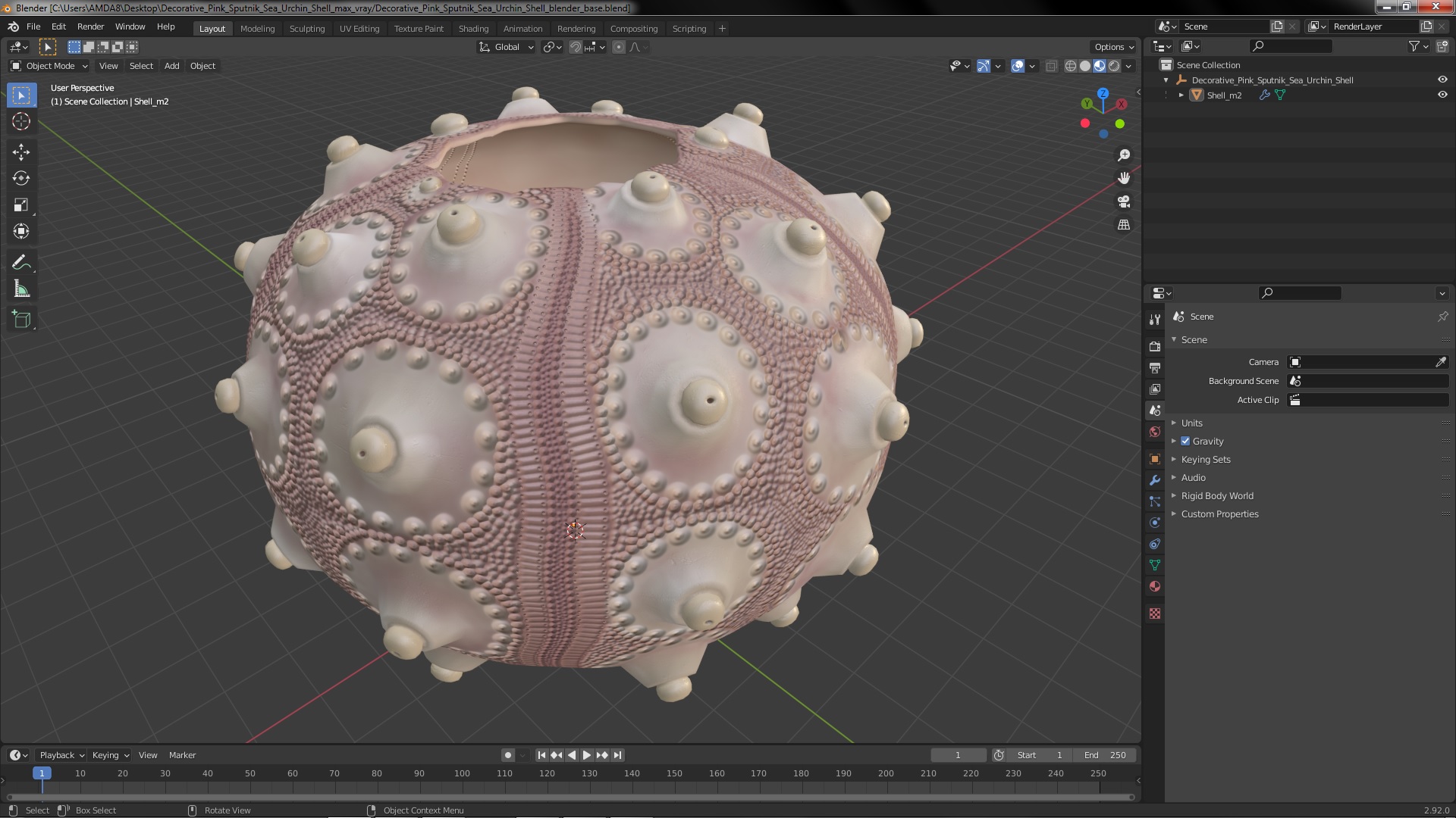 3D model Decorative Pink Sputnik Sea Urchin Shell